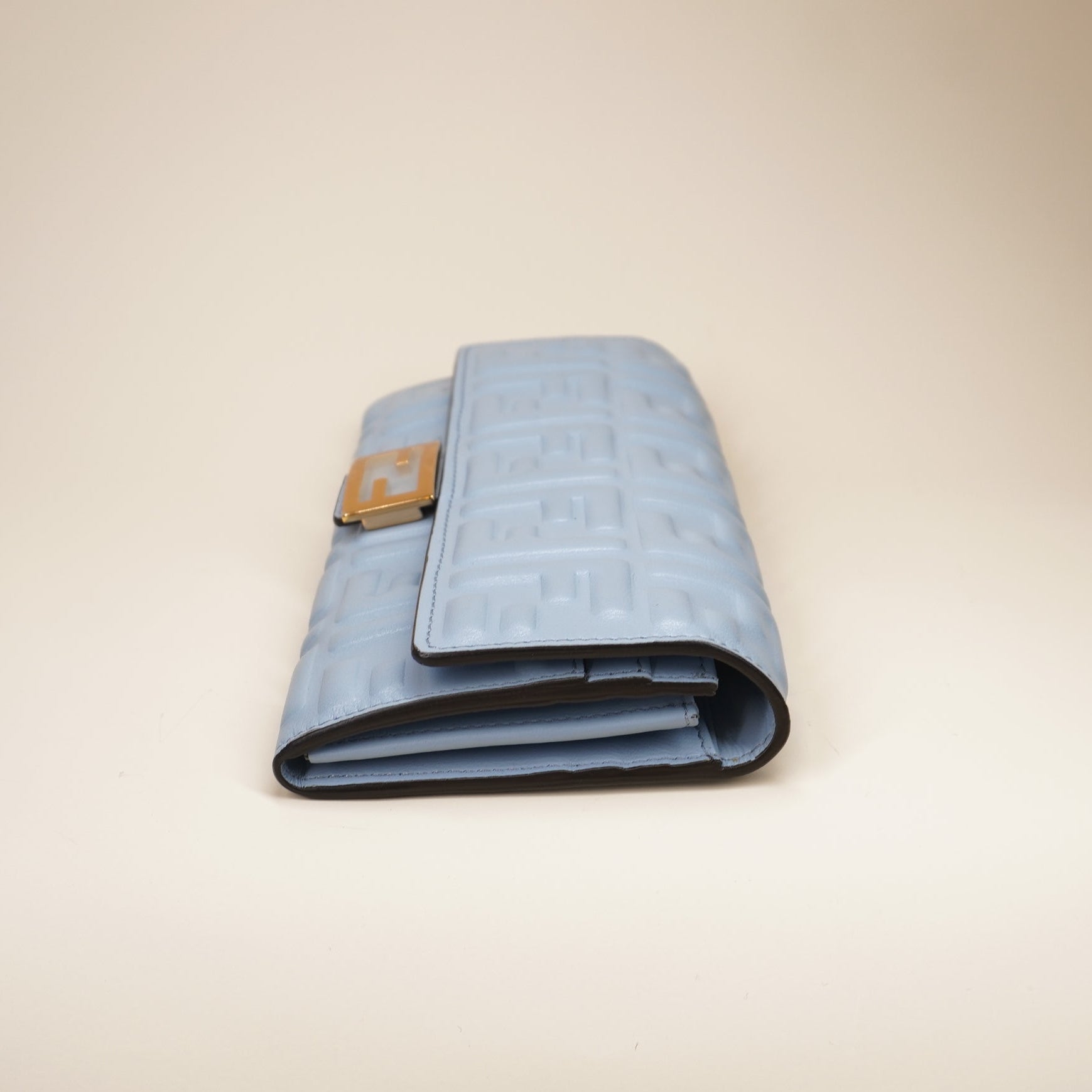PRE-OWNED Embossed FF Baguette Continental Wallet Light Blue
