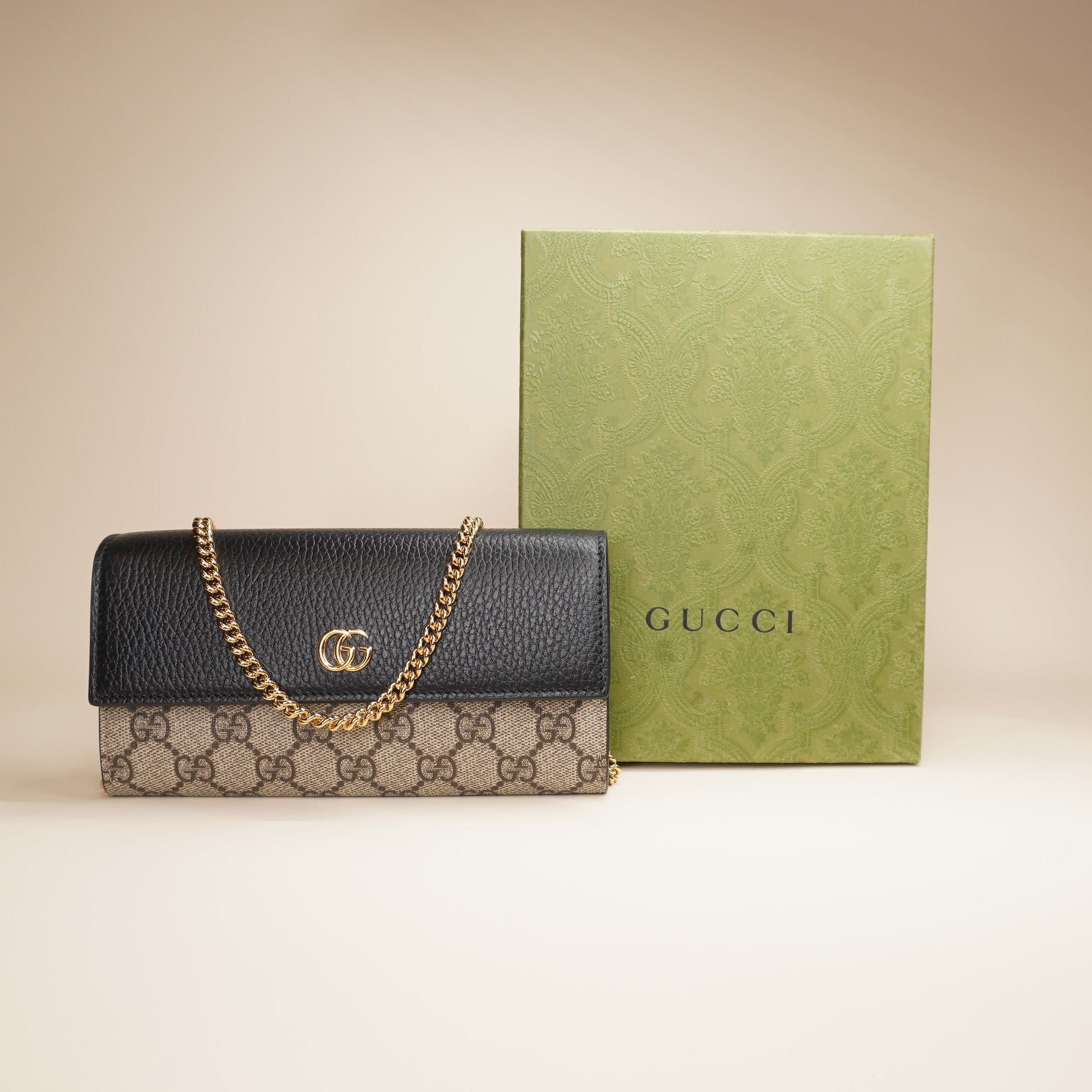 PRE-OWNED Dollar Calfskin GG Supreme Monogram Petite GG Marmont WOC