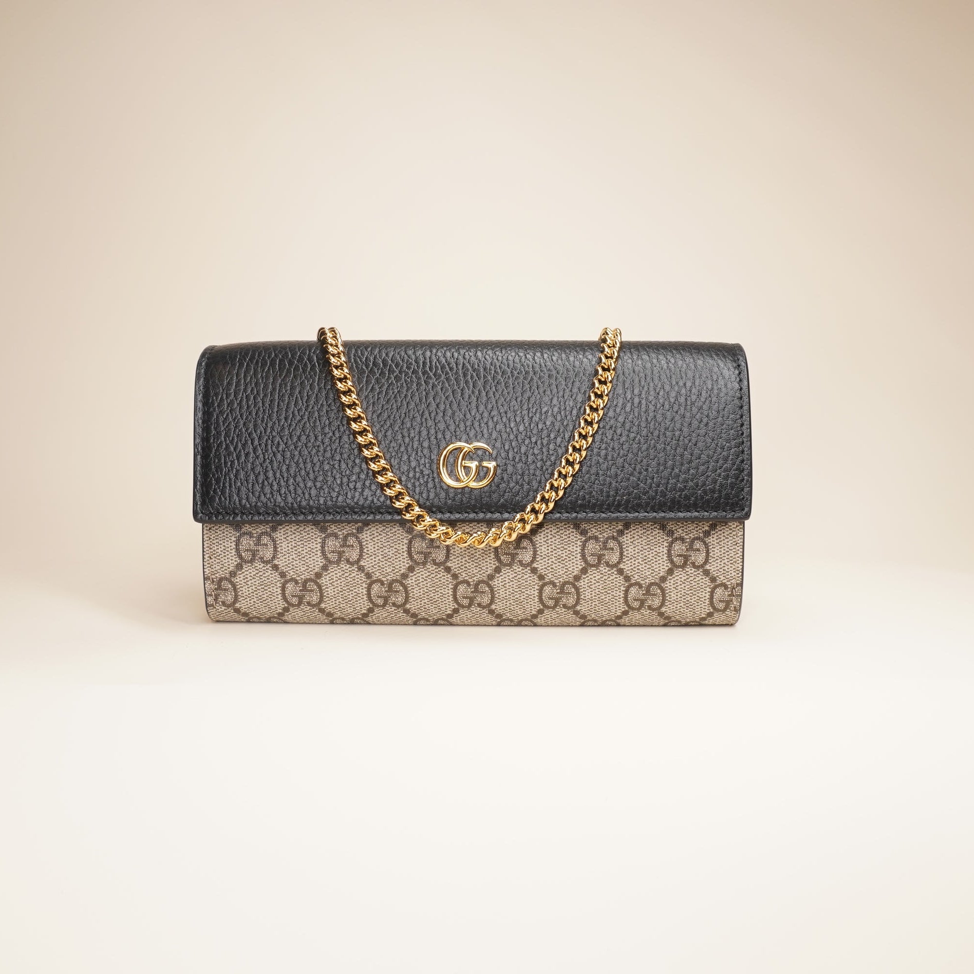 PRE-OWNED Dollar Calfskin GG Supreme Monogram Petite GG Marmont WOC