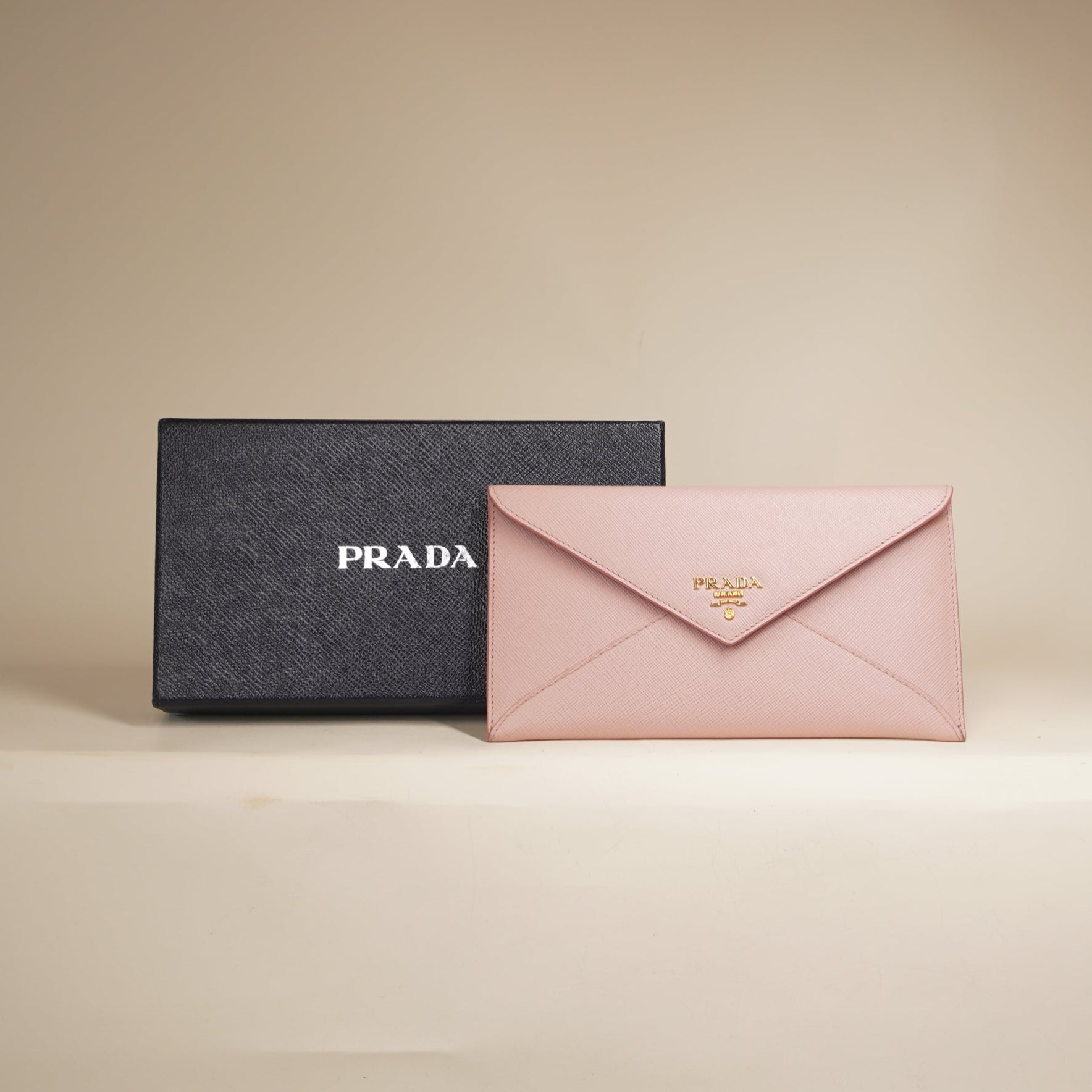 PRE-OWNED Saffiano Metal Envelope Wallet Pink