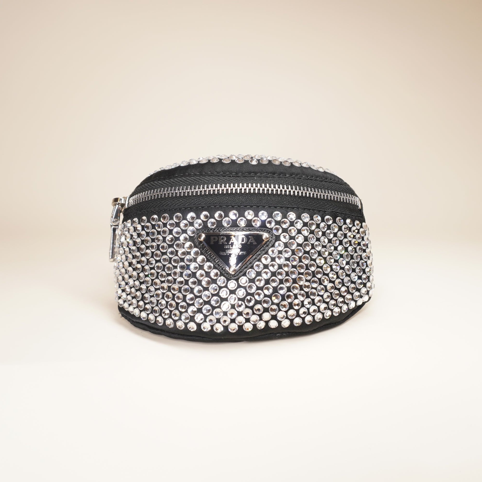 PRE-OWNED Crystal-embellished Logo Belt Bag In Black