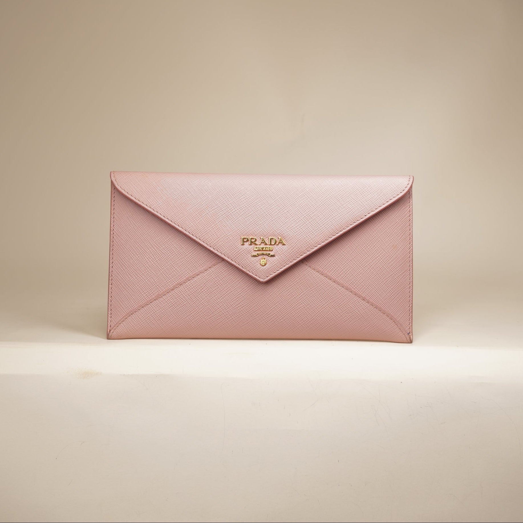 PRE-OWNED Saffiano Metal Envelope Wallet Pink