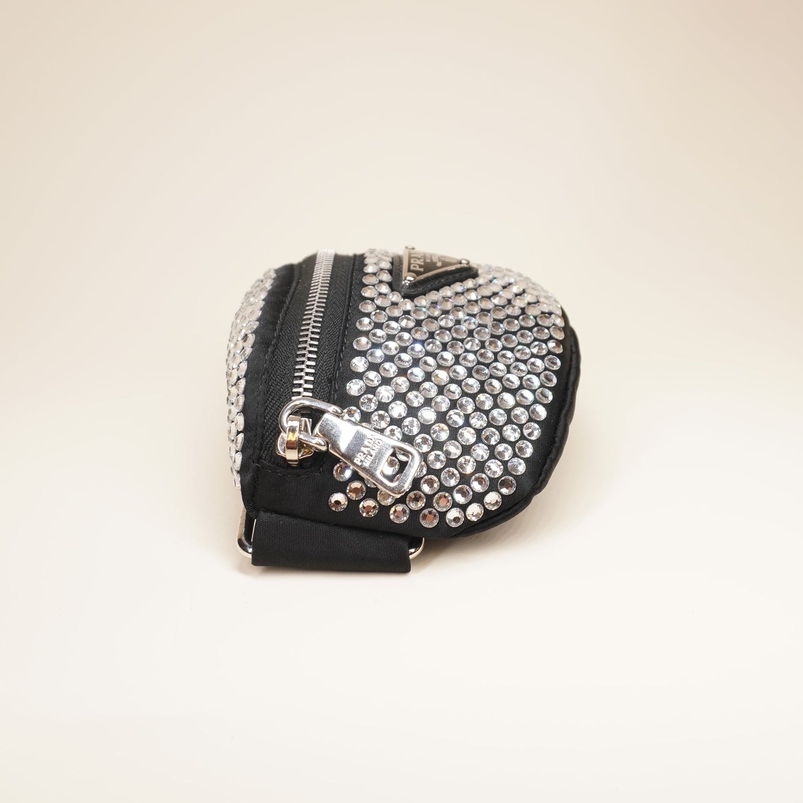 PRE-OWNED Crystal-embellished Logo Belt Bag In Black