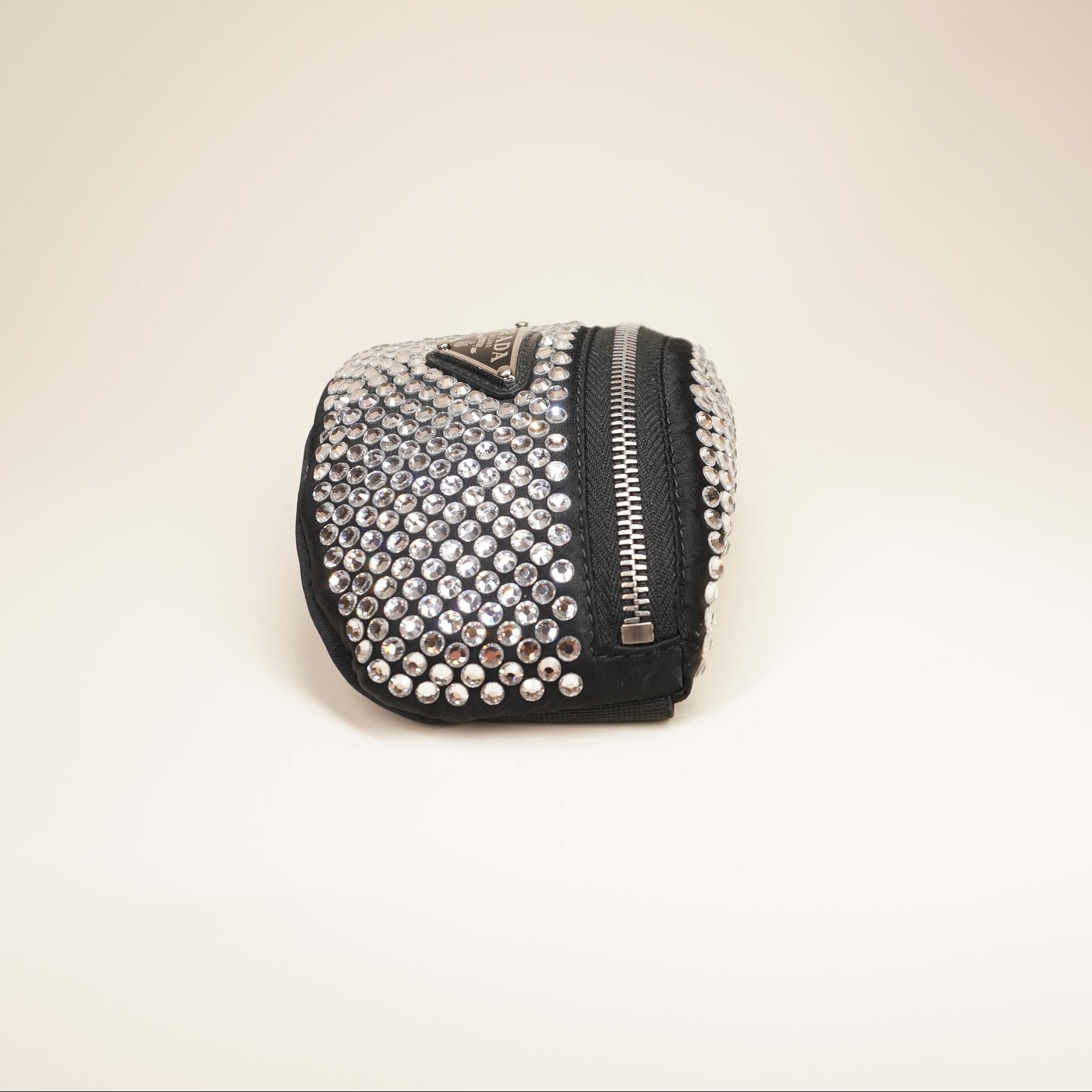 PRE-OWNED Crystal-embellished Logo Belt Bag In Black