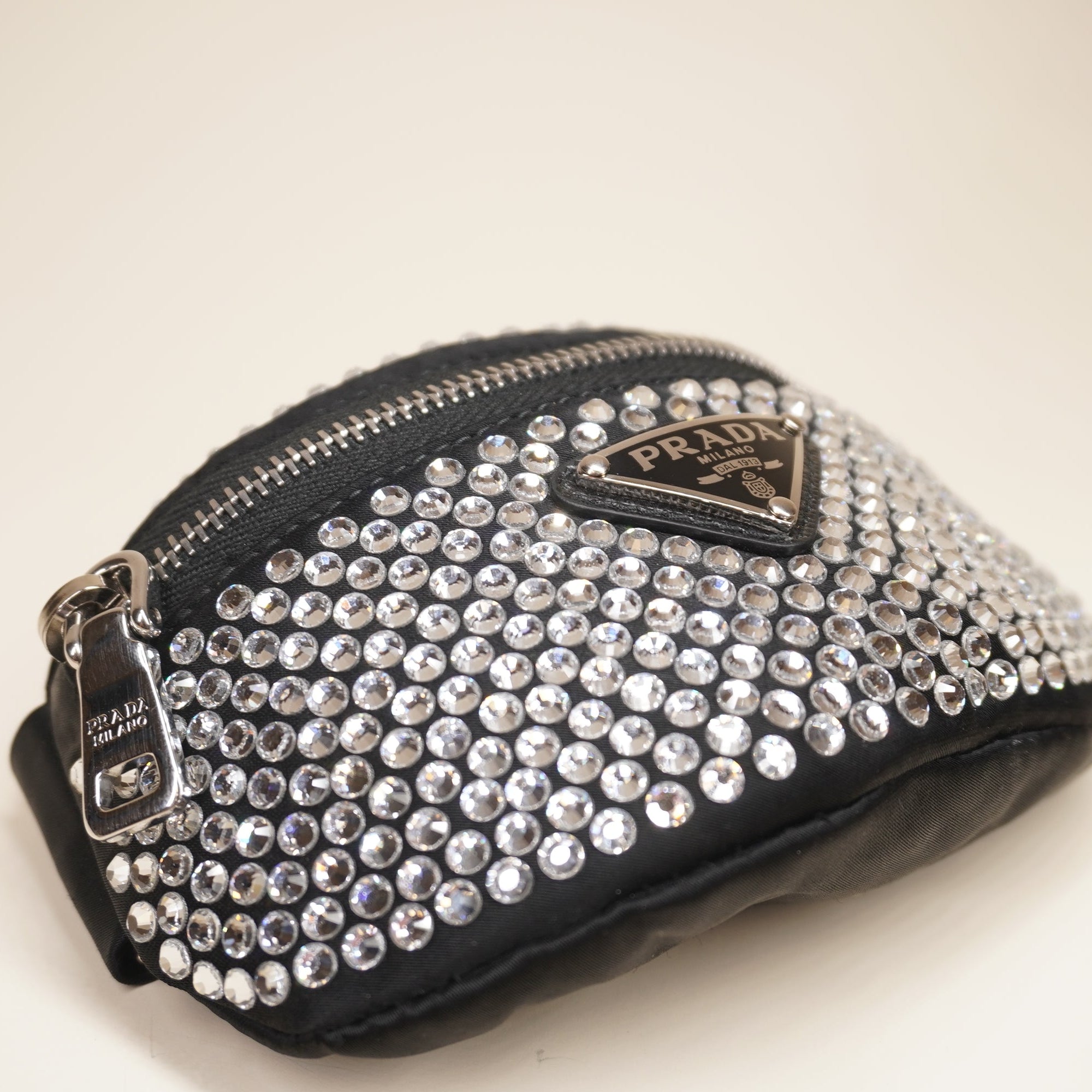PRE-OWNED Crystal-embellished Logo Belt Bag In Black