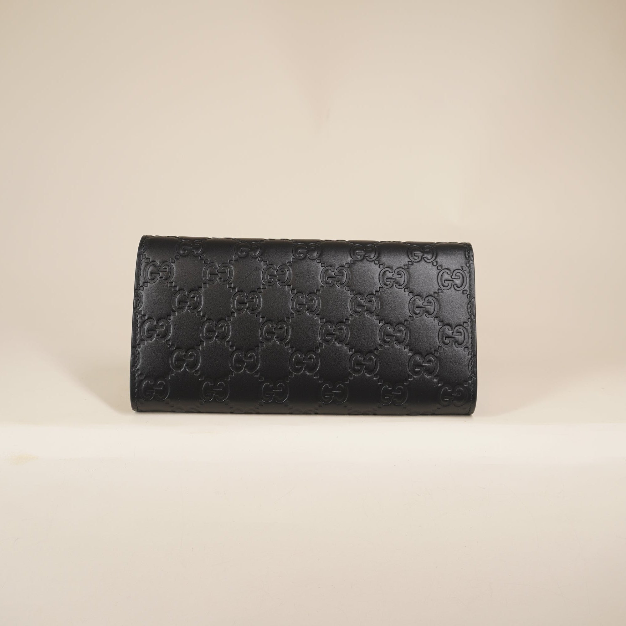 PRE-OWNED GG Black Guccissima Bow Continental Long Wallet