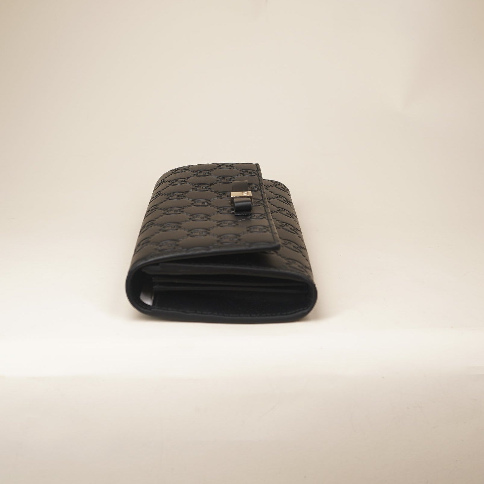 PRE-OWNED GG Black Guccissima Bow Continental Long Wallet