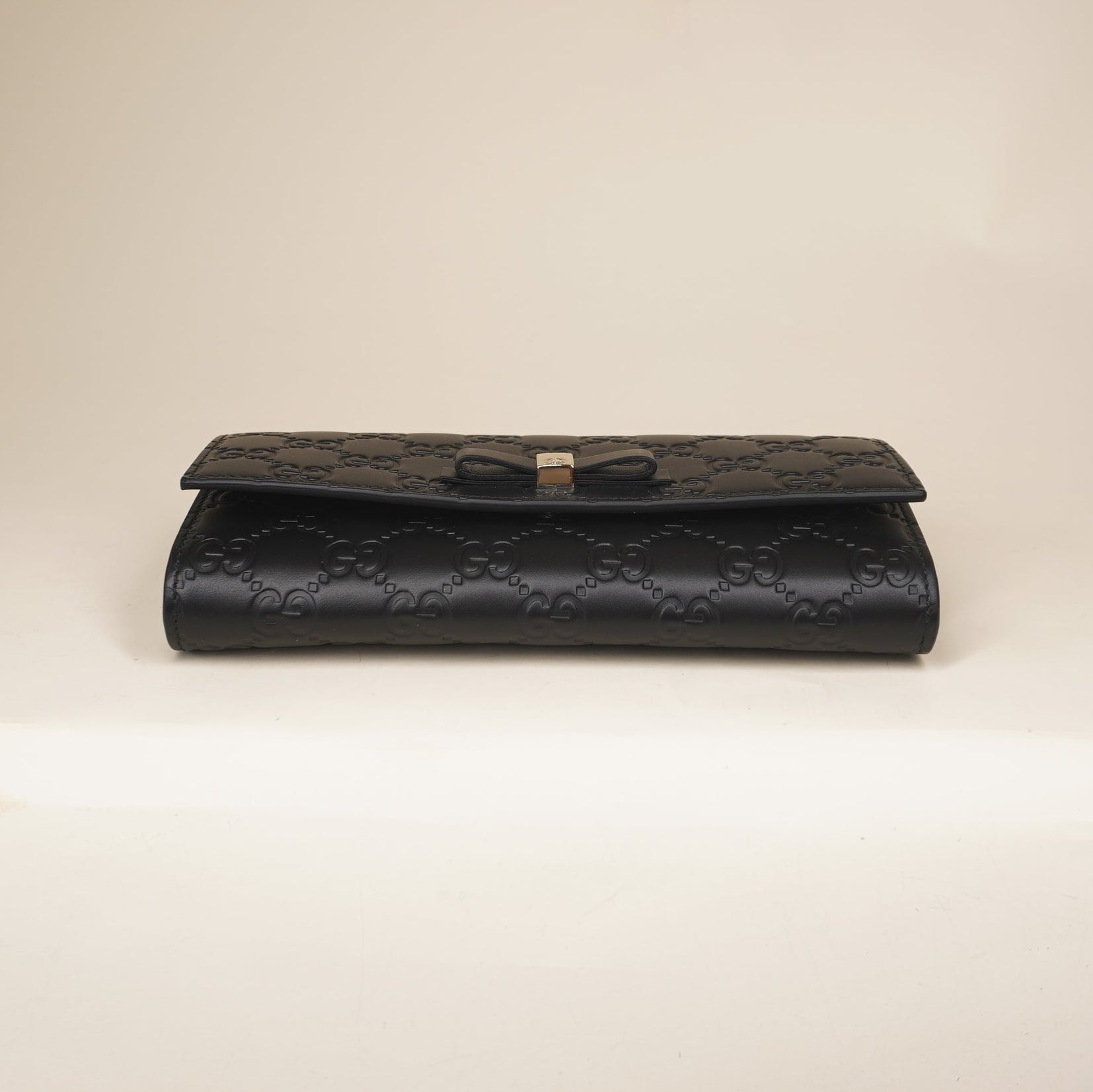 PRE-OWNED GG Black Guccissima Bow Continental Long Wallet