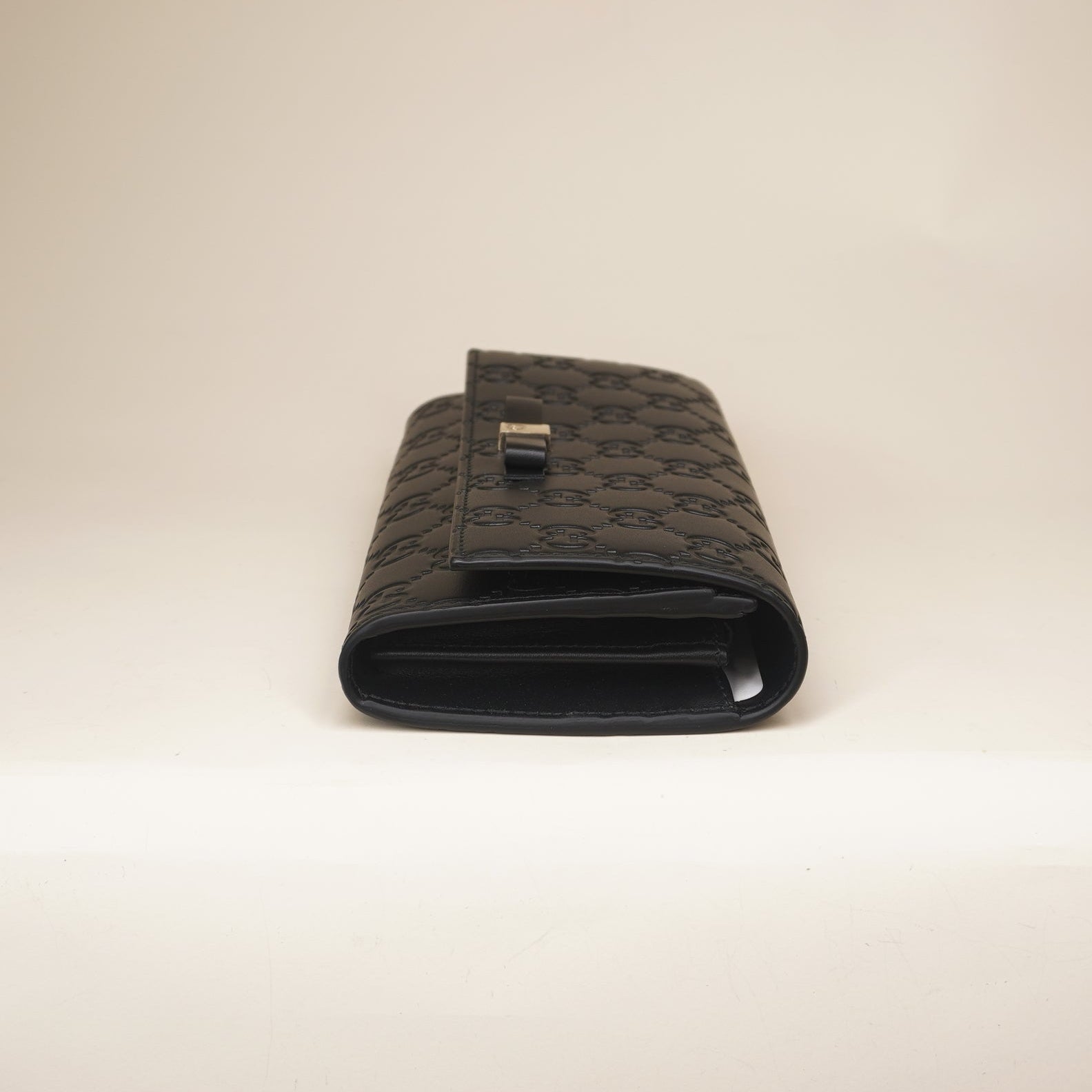 PRE-OWNED GG Black Guccissima Bow Continental Long Wallet