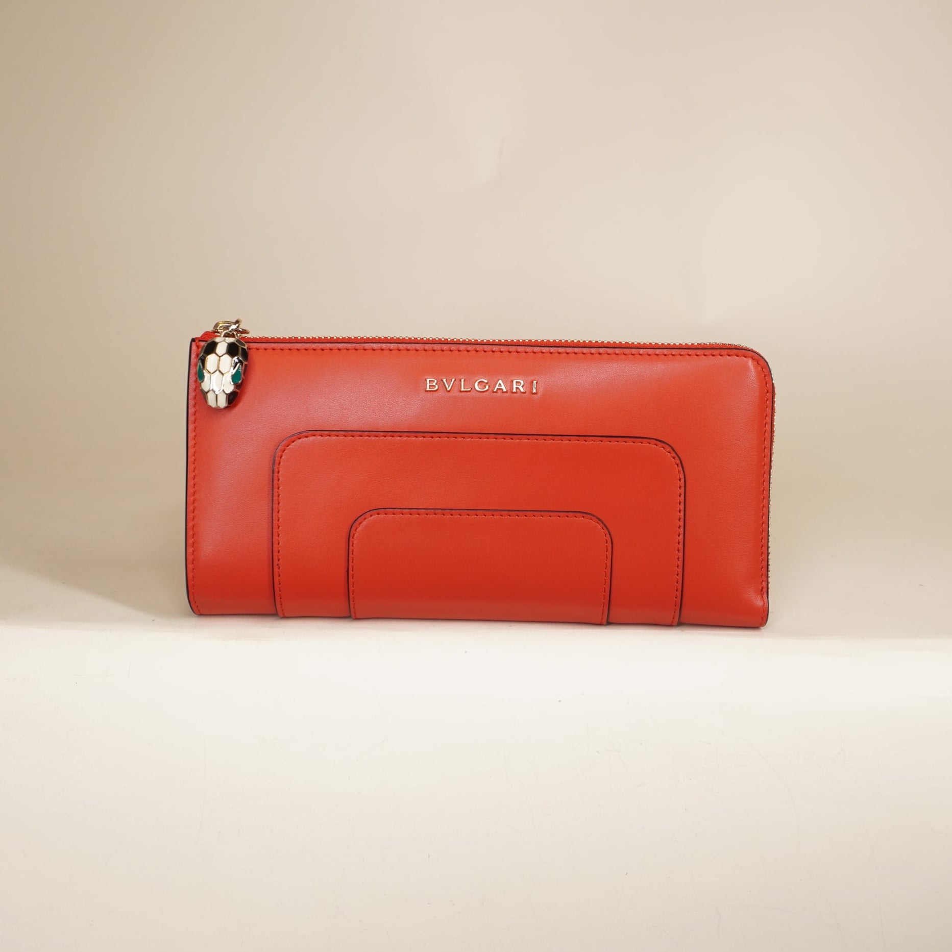 PRE-OWNED Red Serpenti Forever Zip Around Wallet Leather 