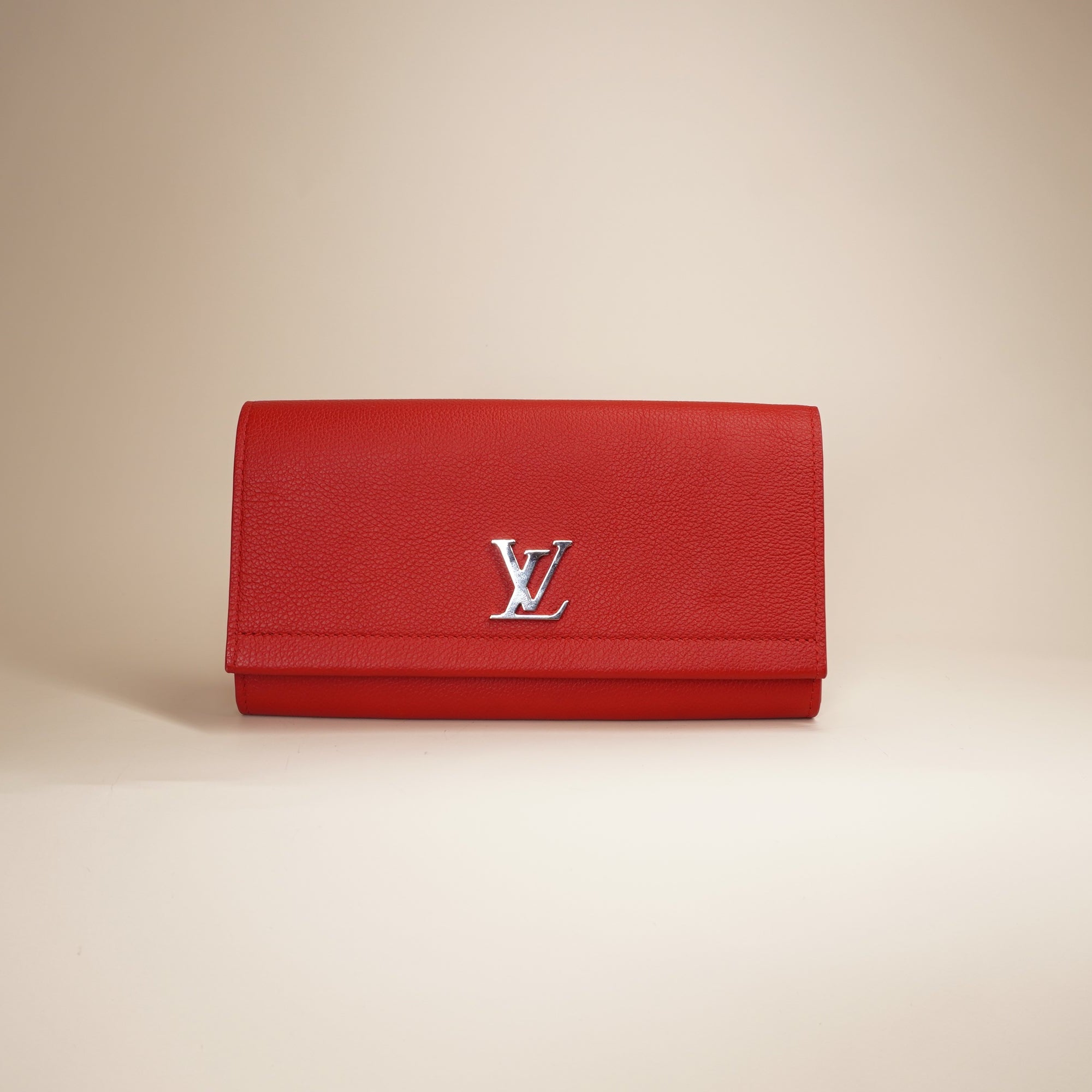 PRE-OWNED Lockme II Calfskin Long Leather Wallet Red