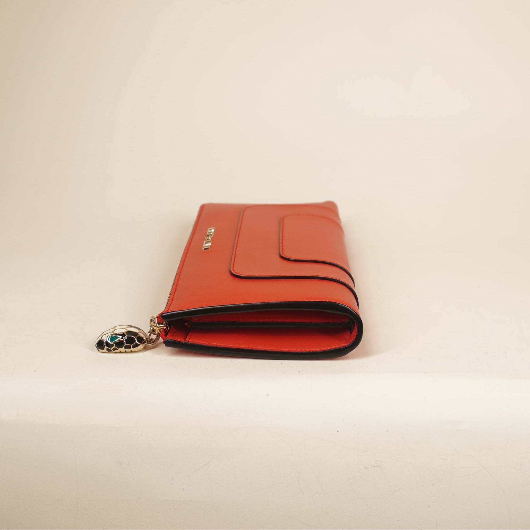 PRE-OWNED Red Serpenti Forever Zip Around Wallet Leather 