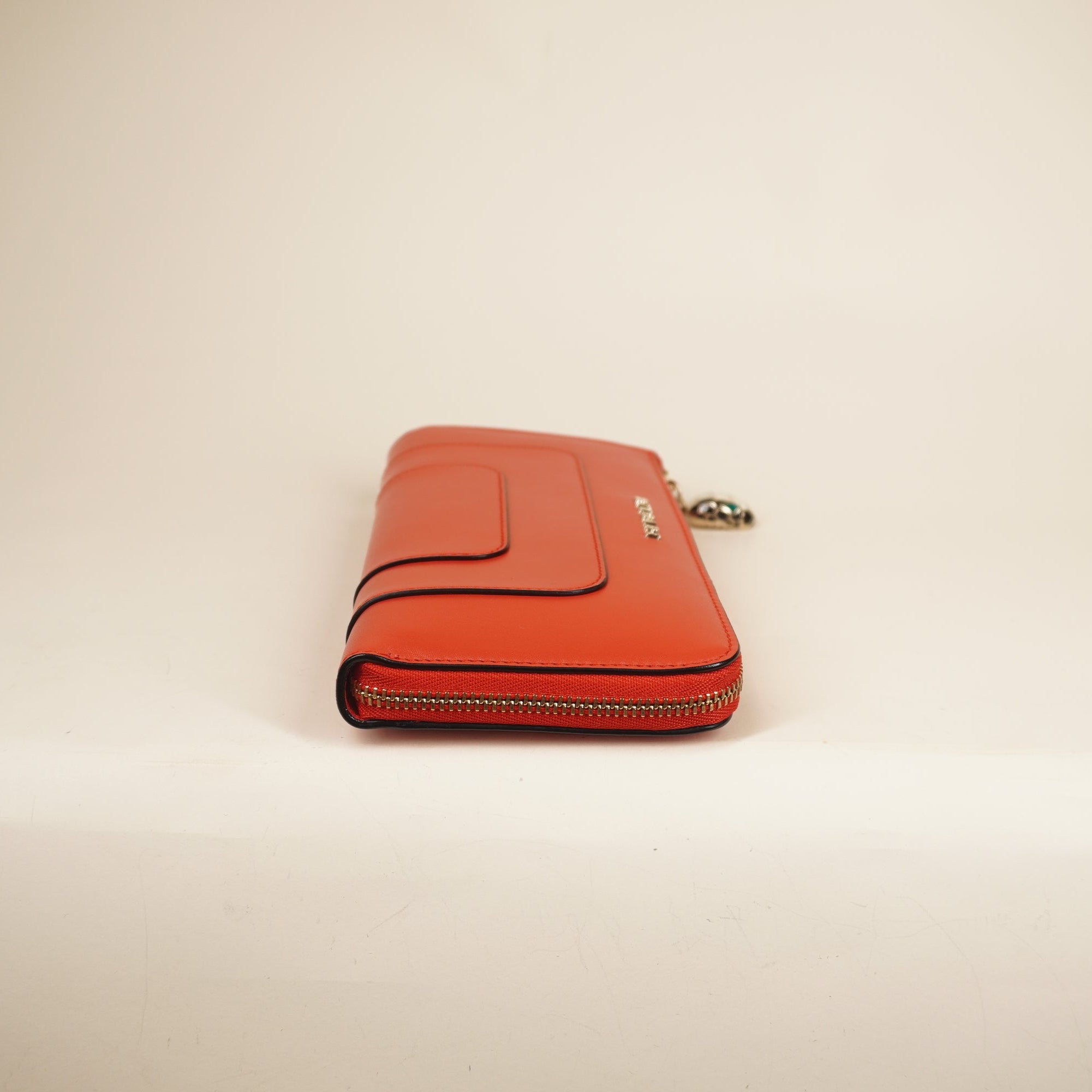 PRE-OWNED Red Serpenti Forever Zip Around Wallet Leather 