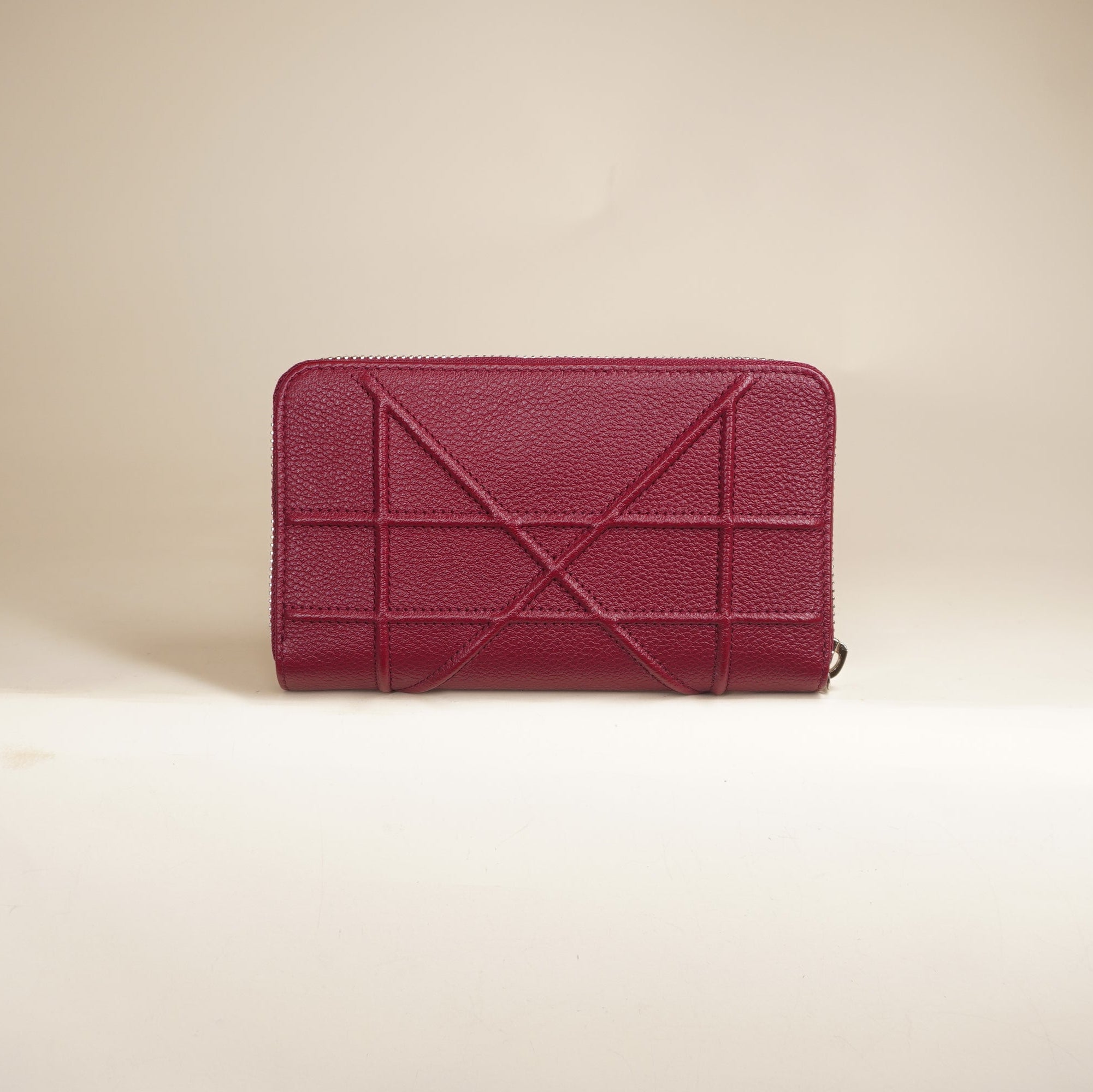 PRE-OWNED Grained Calfskin Cannage Medium Diorama Voyageur Wallet