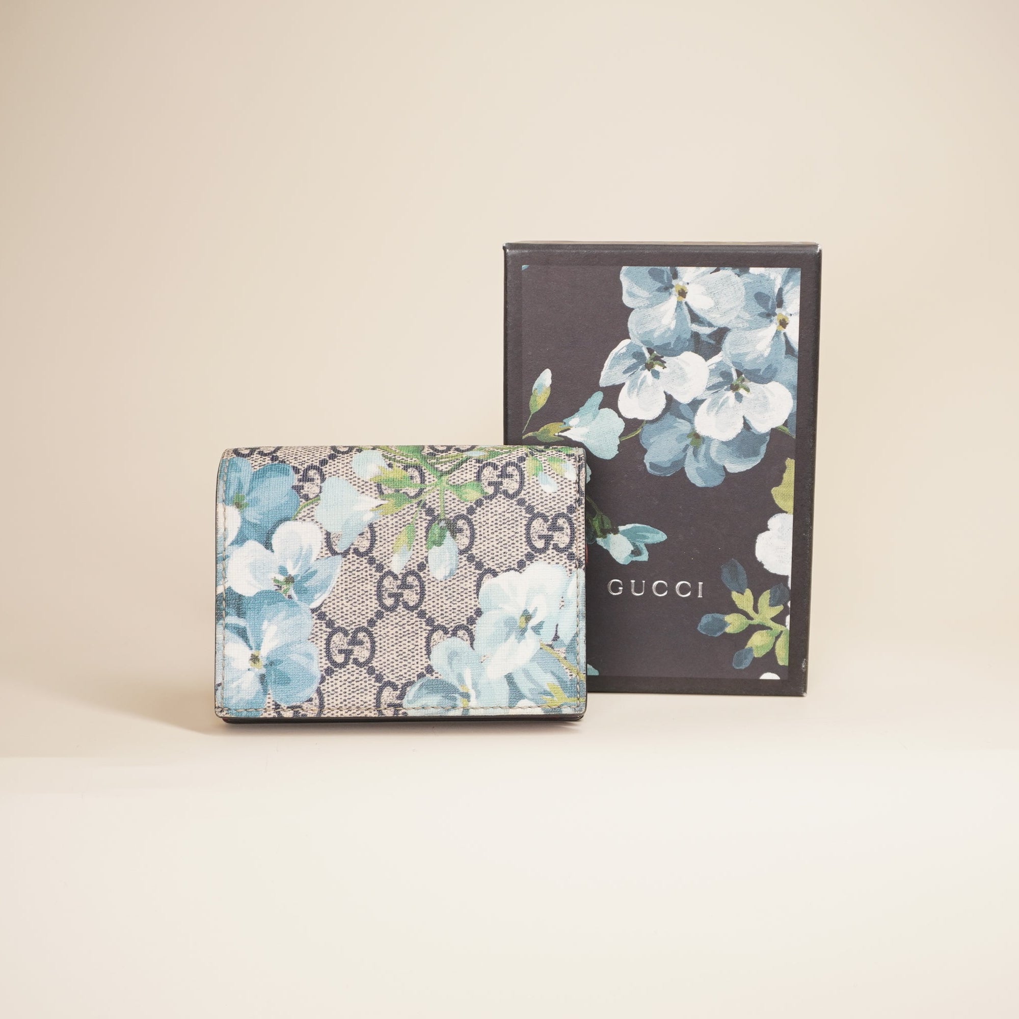 PRE-OWNED GG Blue Blooms Bifold Wallet