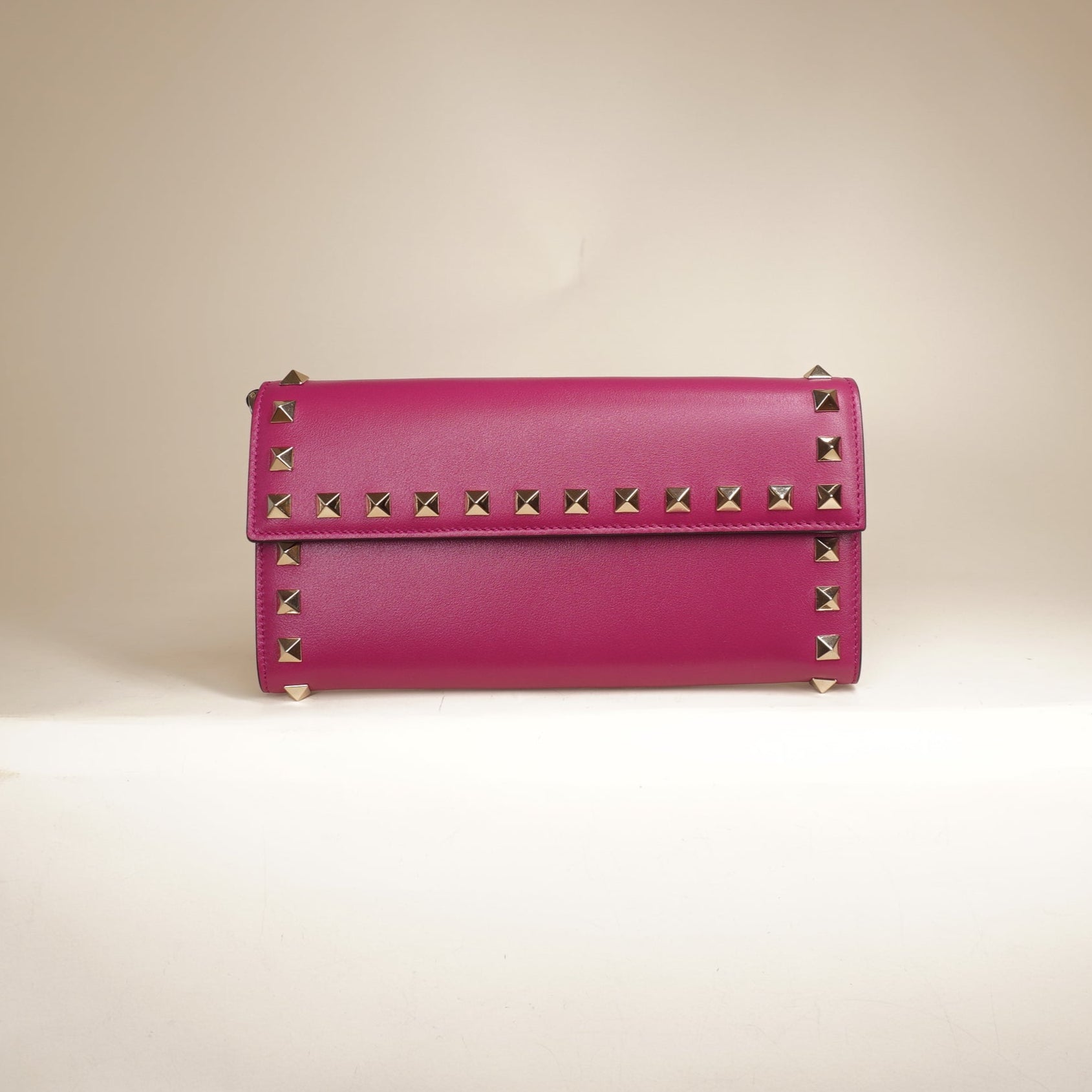 PRE-OWNED Pink Rockstud Flap Wristlet Wallet Leather Small