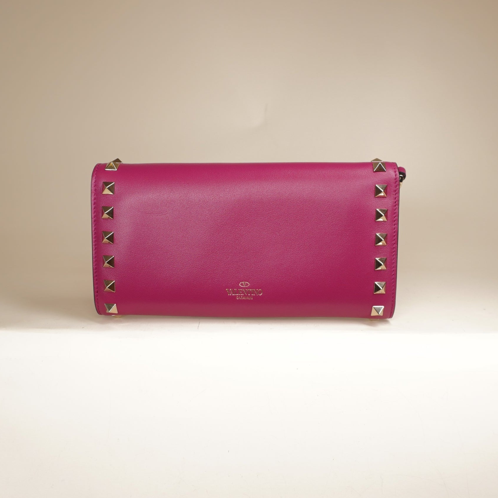 PRE-OWNED Pink Rockstud Flap Wristlet Wallet Leather Small