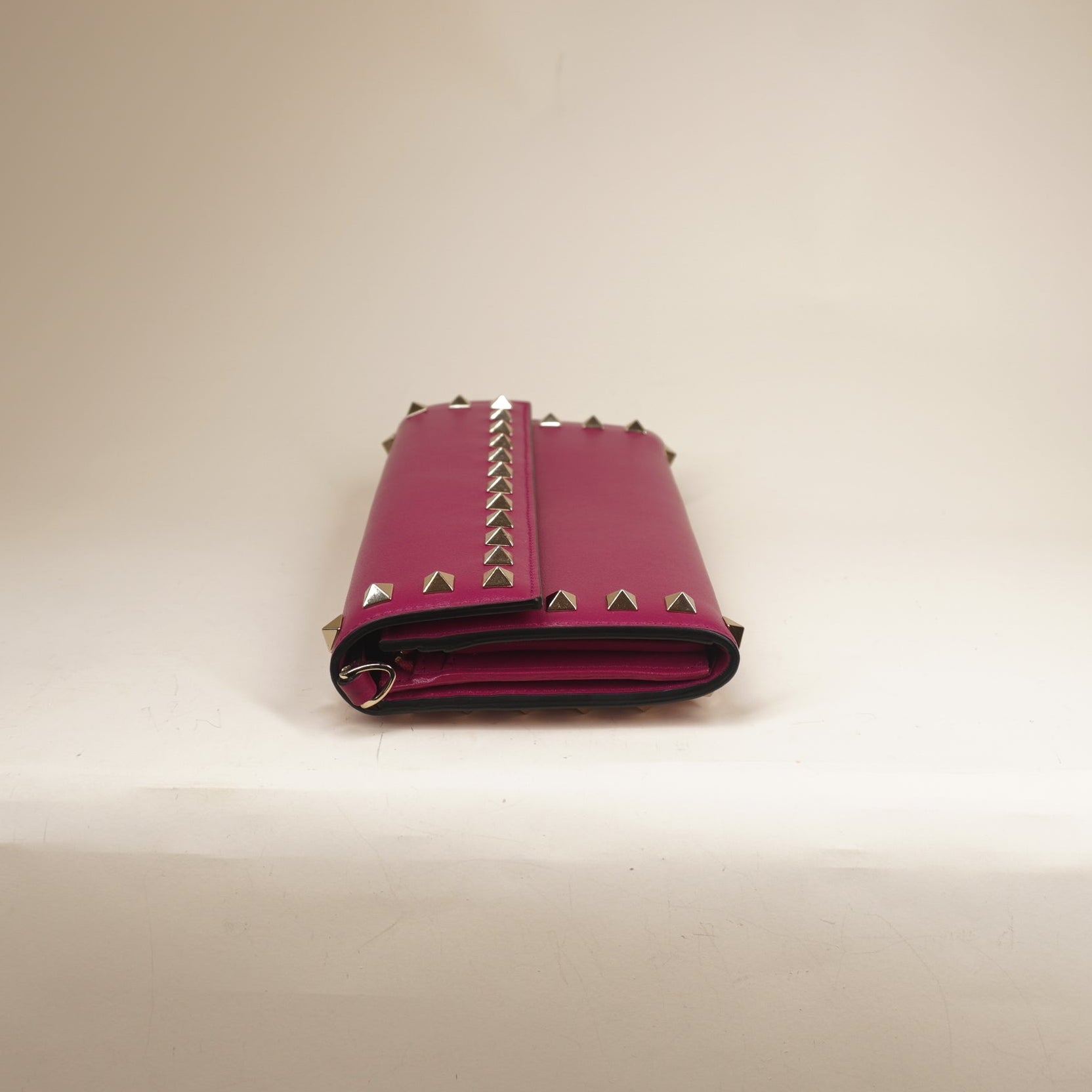 PRE-OWNED Pink Rockstud Flap Wristlet Wallet Leather Small