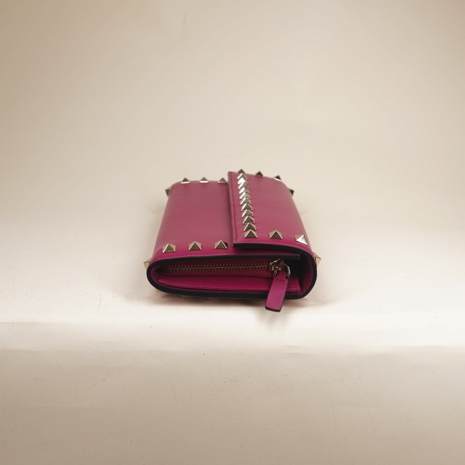 PRE-OWNED Pink Rockstud Flap Wristlet Wallet Leather Small