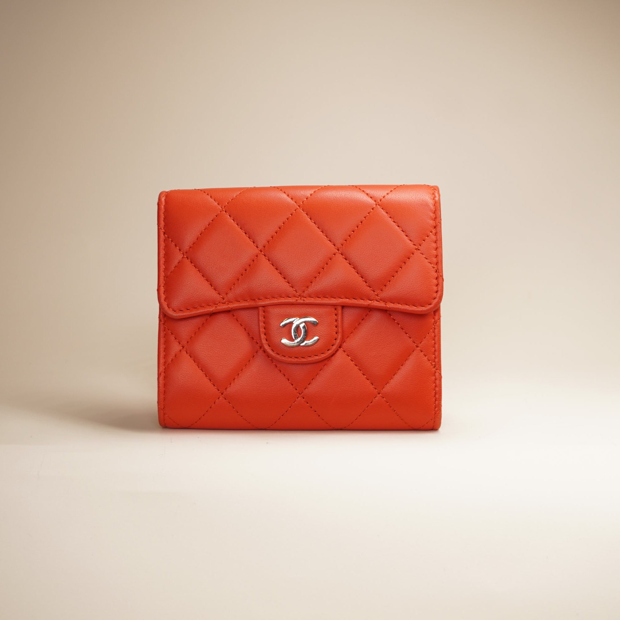 PRE-OWNED CF Red-Orange Lambskin Short Wallet