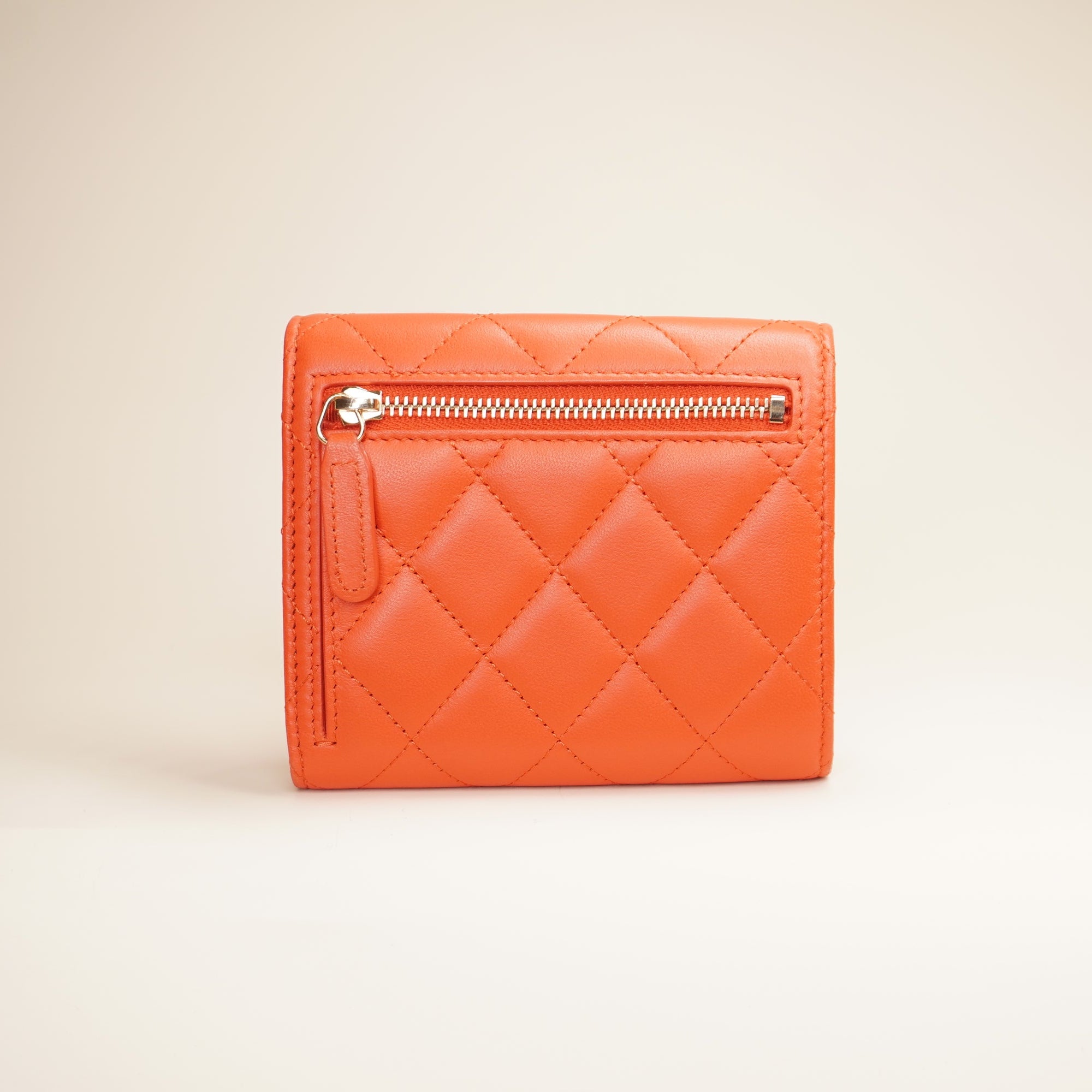 PRE-OWNED CF Red-Orange Lambskin Short Wallet