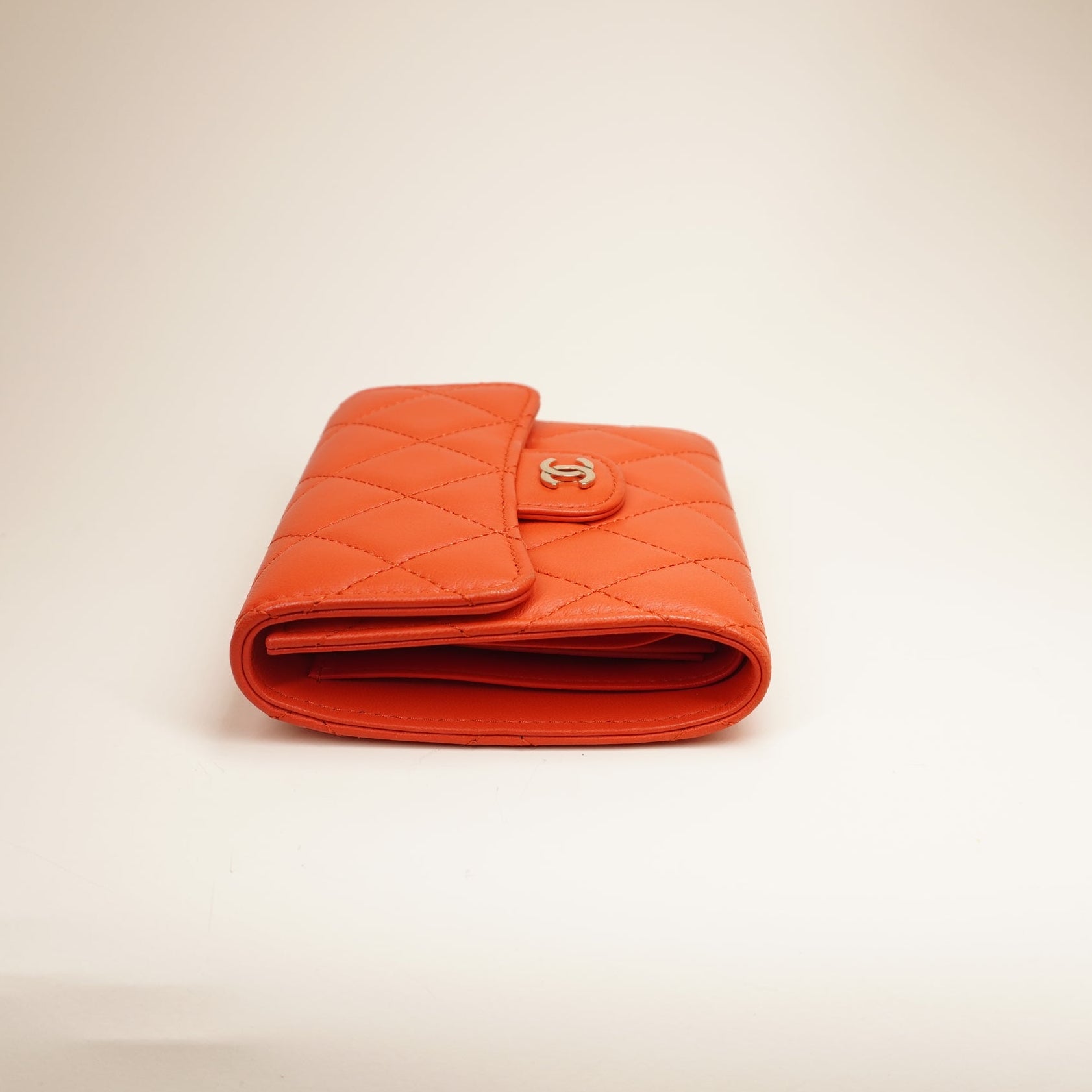 PRE-OWNED CF Red-Orange Lambskin Short Wallet