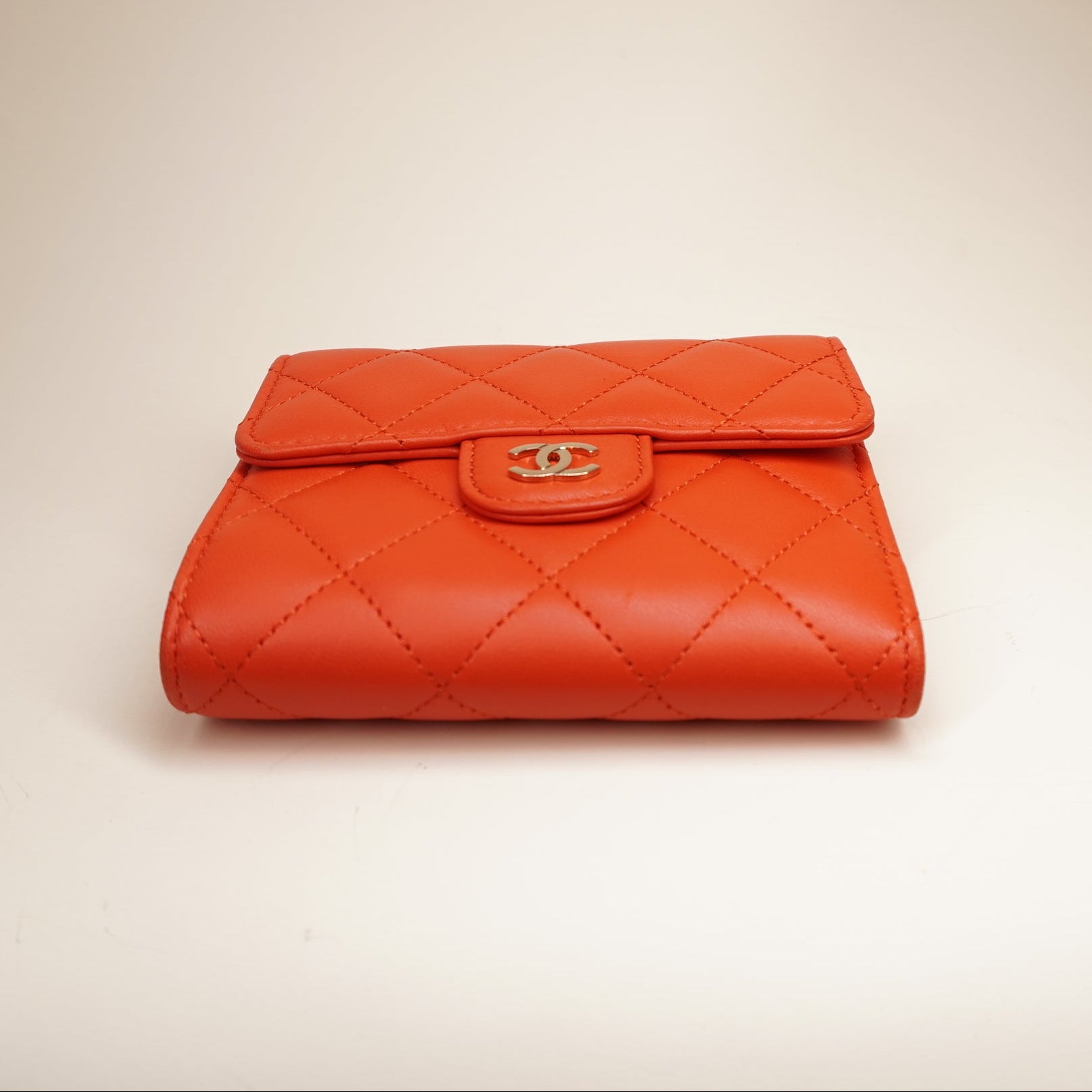 PRE-OWNED CF Red-Orange Lambskin Short Wallet