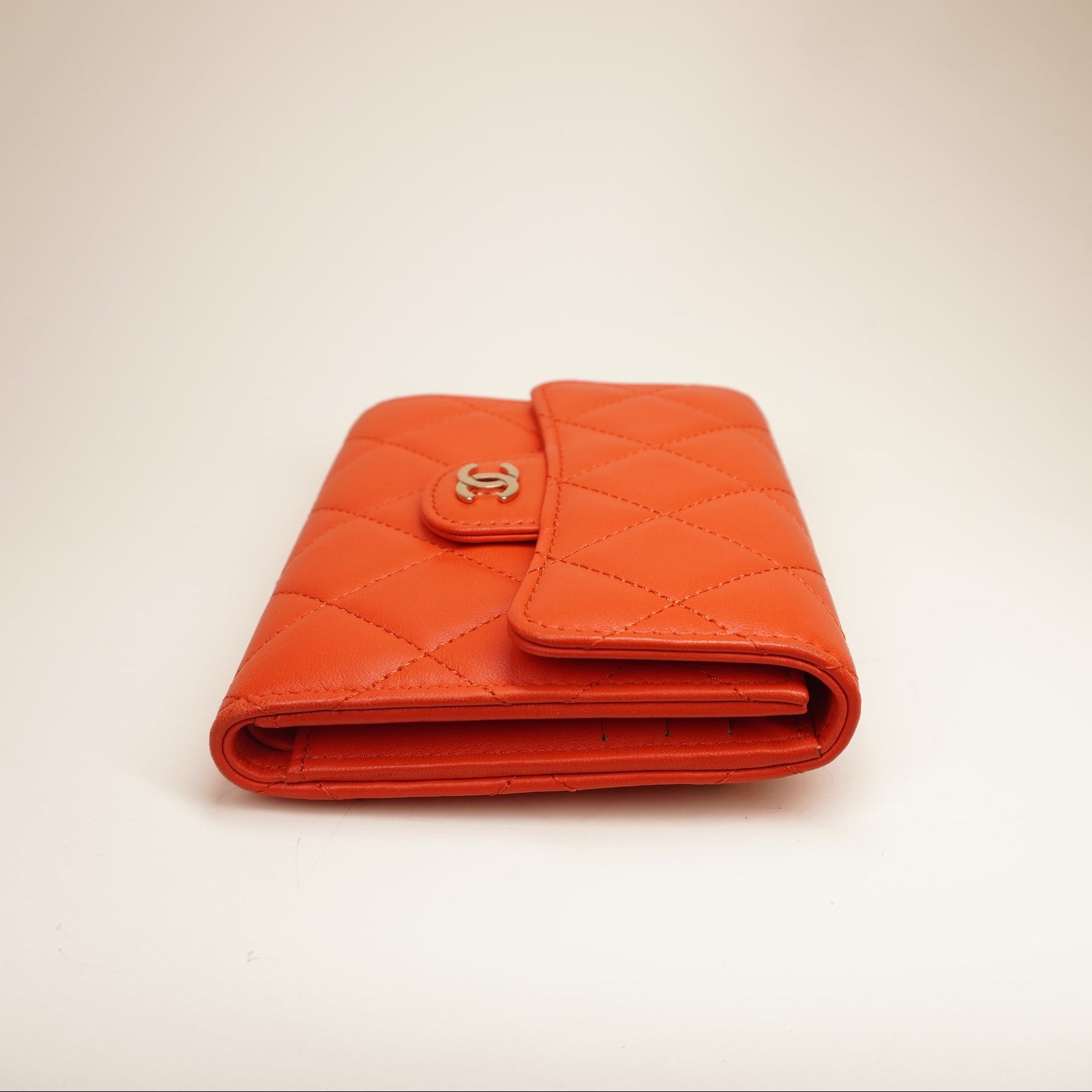 PRE-OWNED CF Red-Orange Lambskin Short Wallet