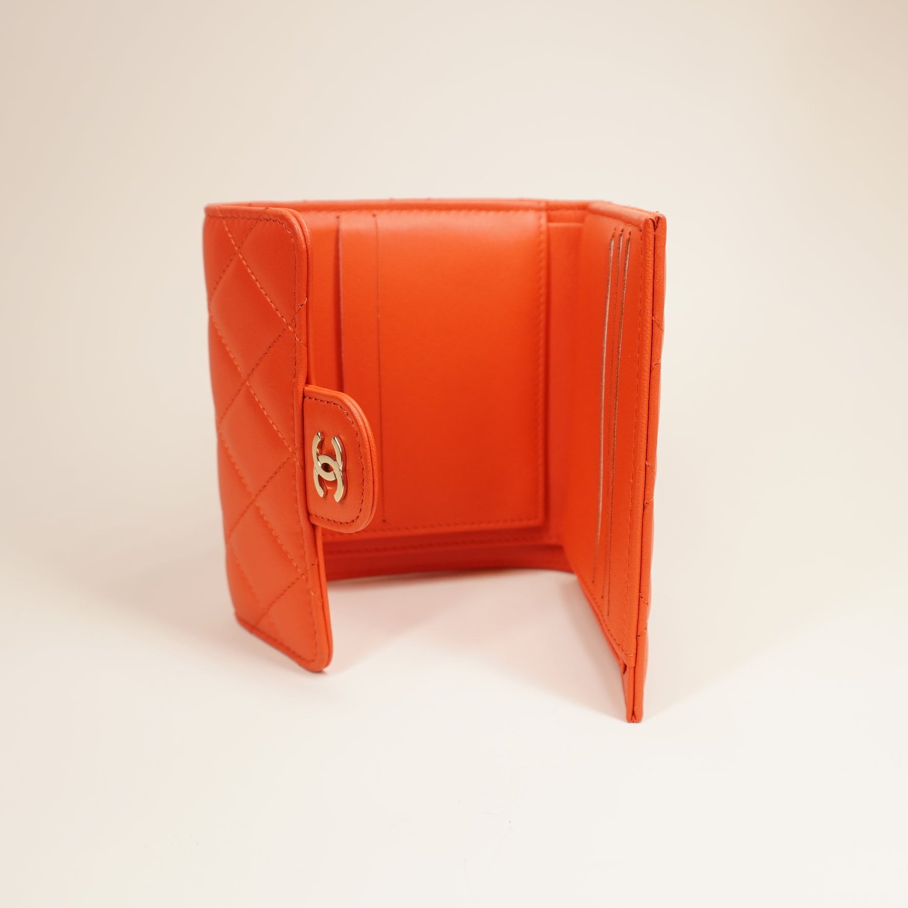 PRE-OWNED CF Red-Orange Lambskin Short Wallet