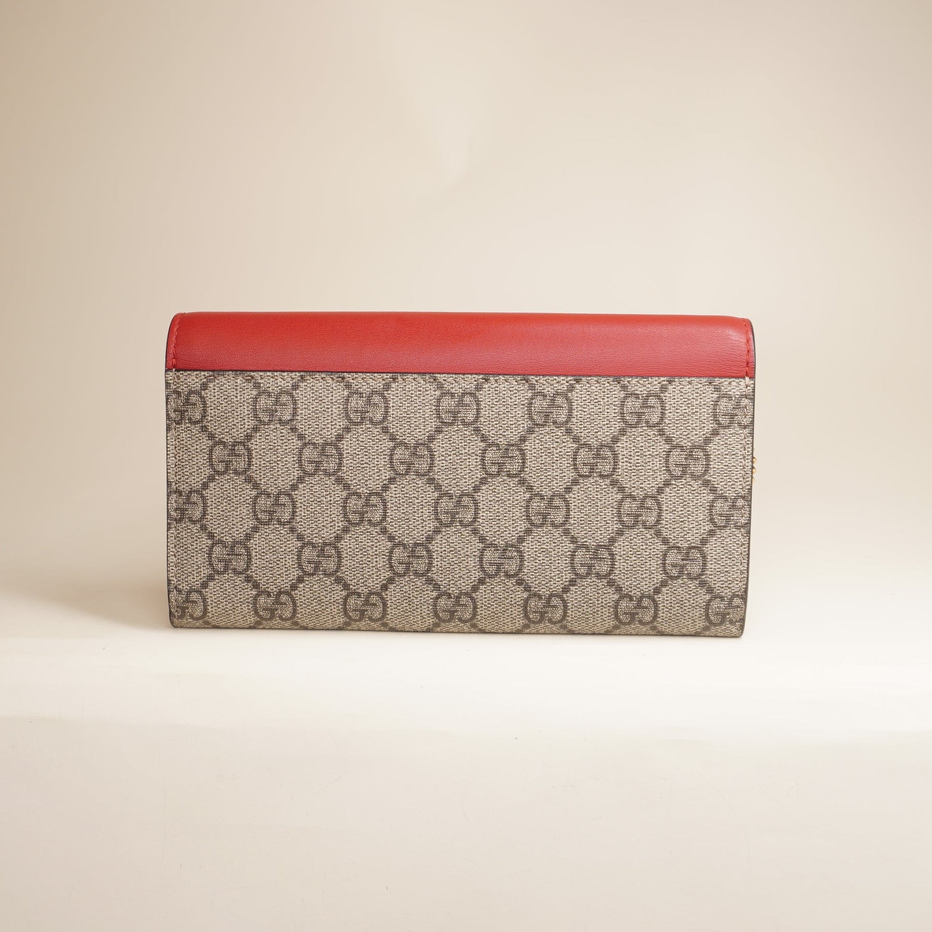 PRE-OWNED GG Supreme Monogram Moon Calfskin Padlock Continental Chain Wallet 
