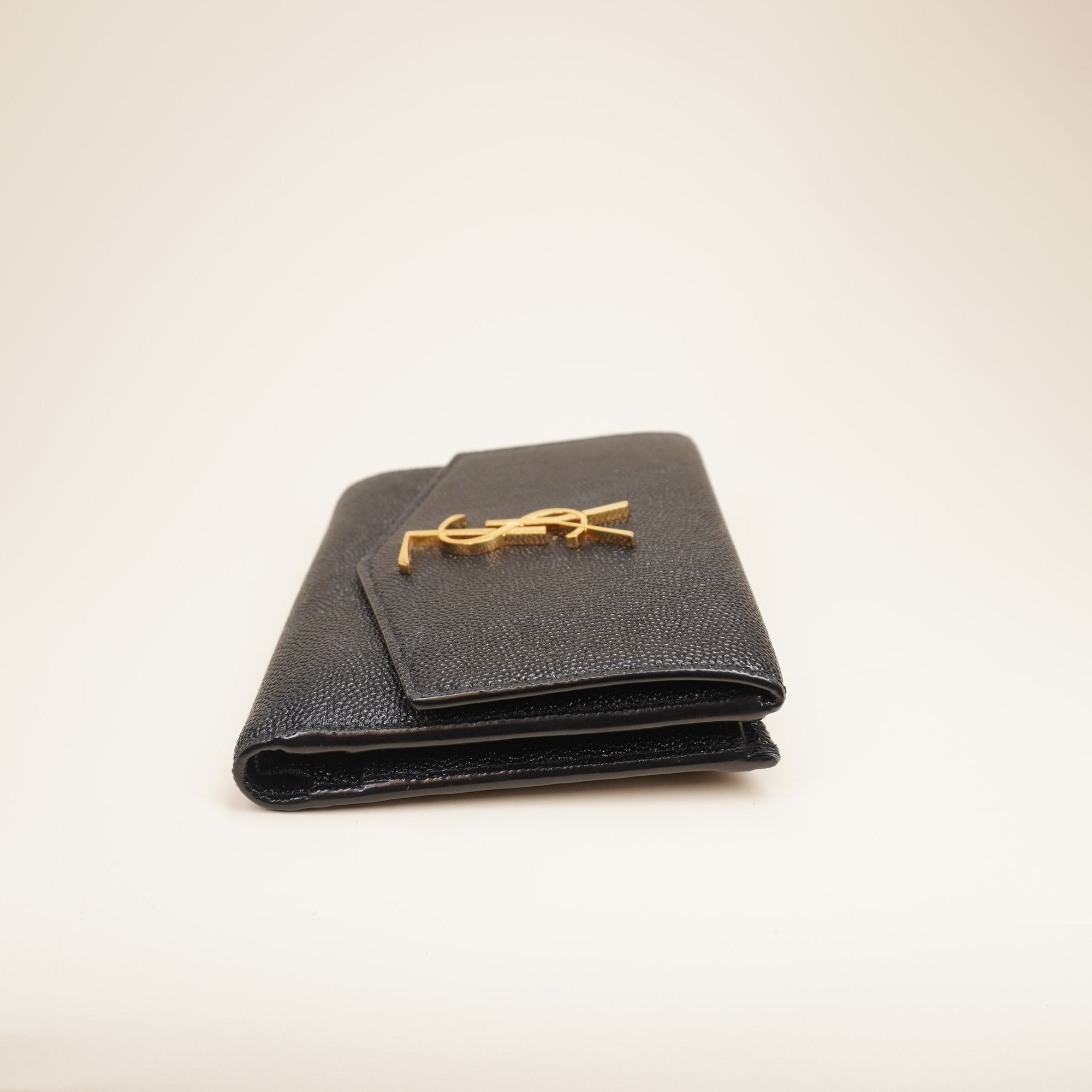 PRE-OWNED YSL De Poudre Uptown Compact Wallet Black