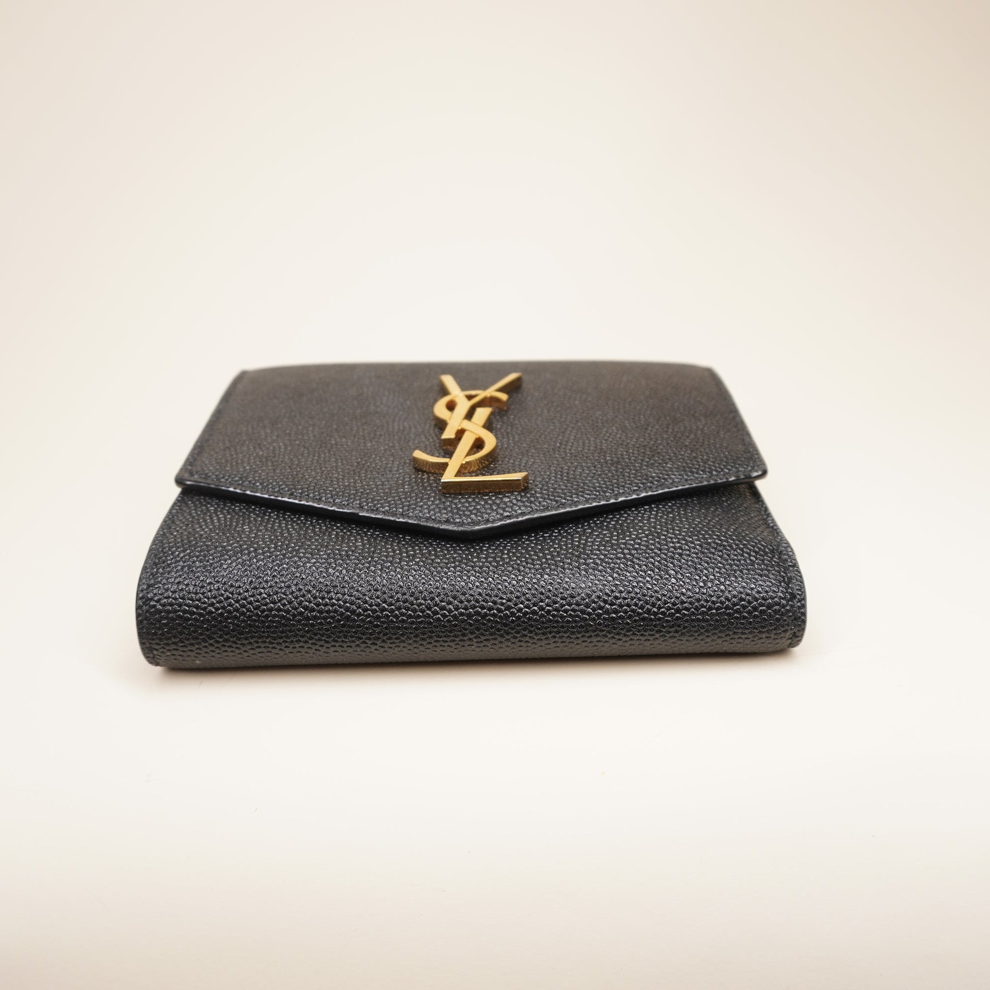 PRE-OWNED YSL De Poudre Uptown Compact Wallet Black