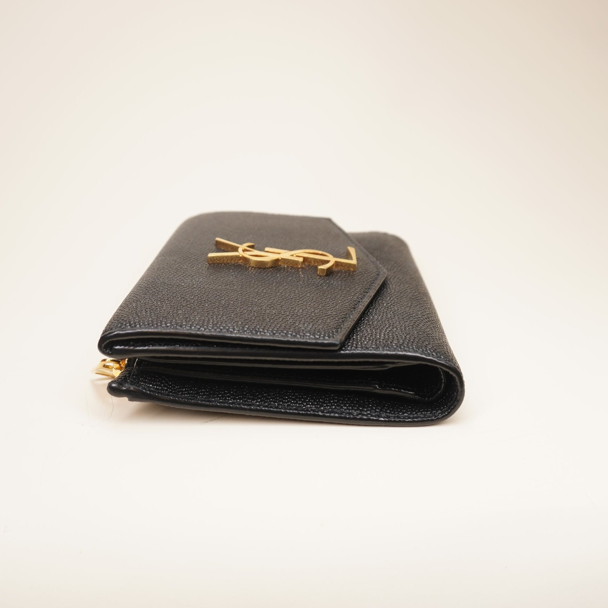 PRE-OWNED YSL De Poudre Uptown Compact Wallet Black
