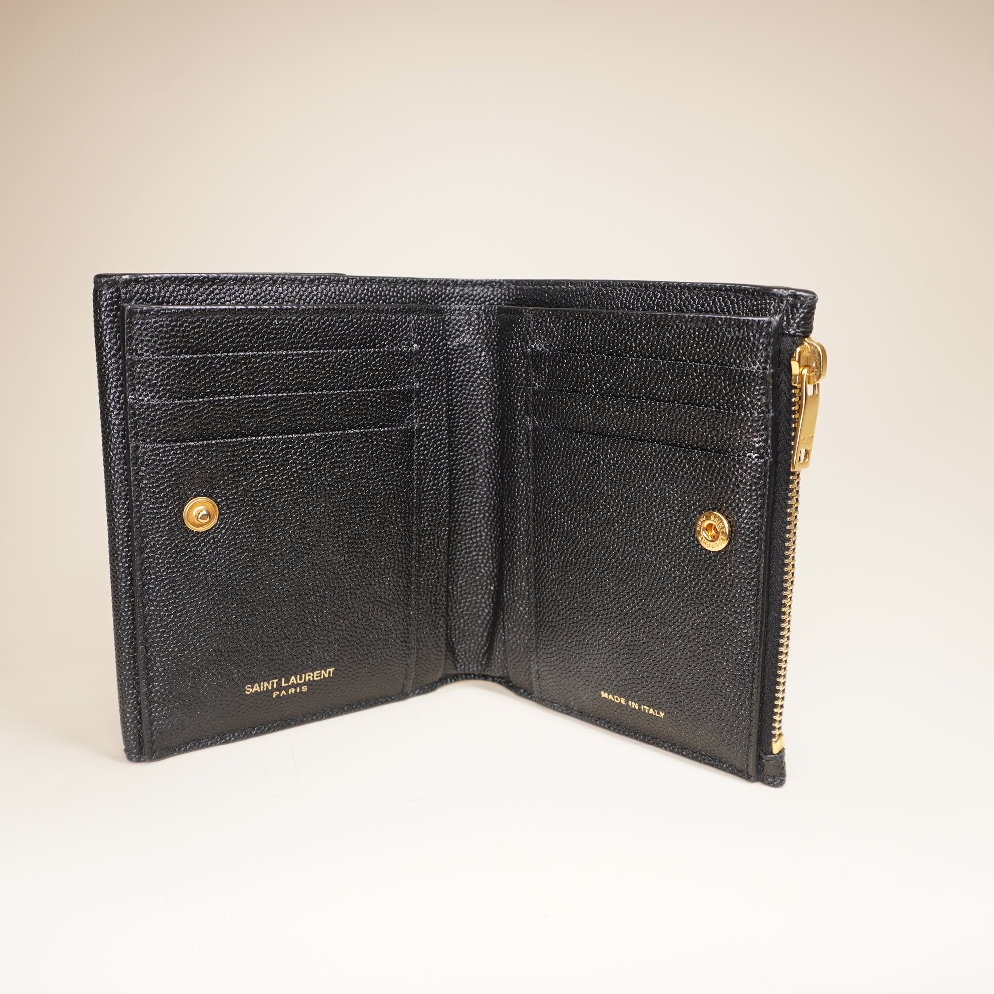 PRE-OWNED YSL De Poudre Uptown Compact Wallet Black