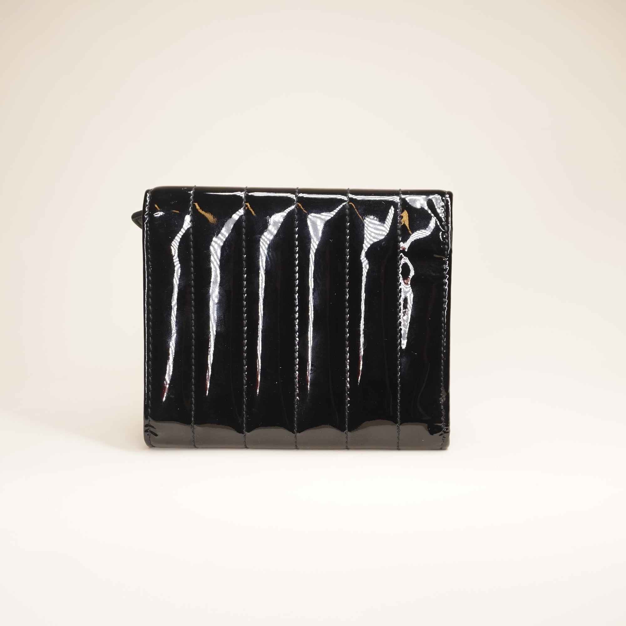 PRE-OWNED YSL Vicky Flap Wallet Vertical Quilted Patent Compact