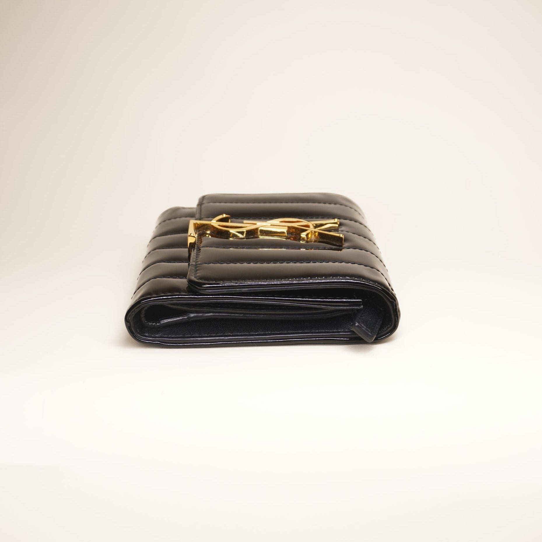 PRE-OWNED YSL Vicky Flap Wallet Vertical Quilted Patent Compact