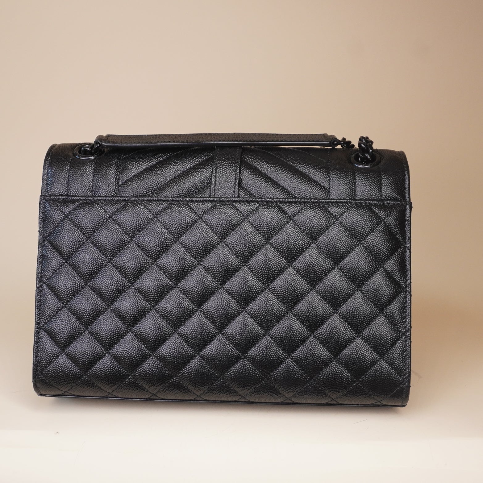 PRE-OWNED Black Grain De Poudre Textured Mixed Matelasse Triquilt Shoulder Bag
