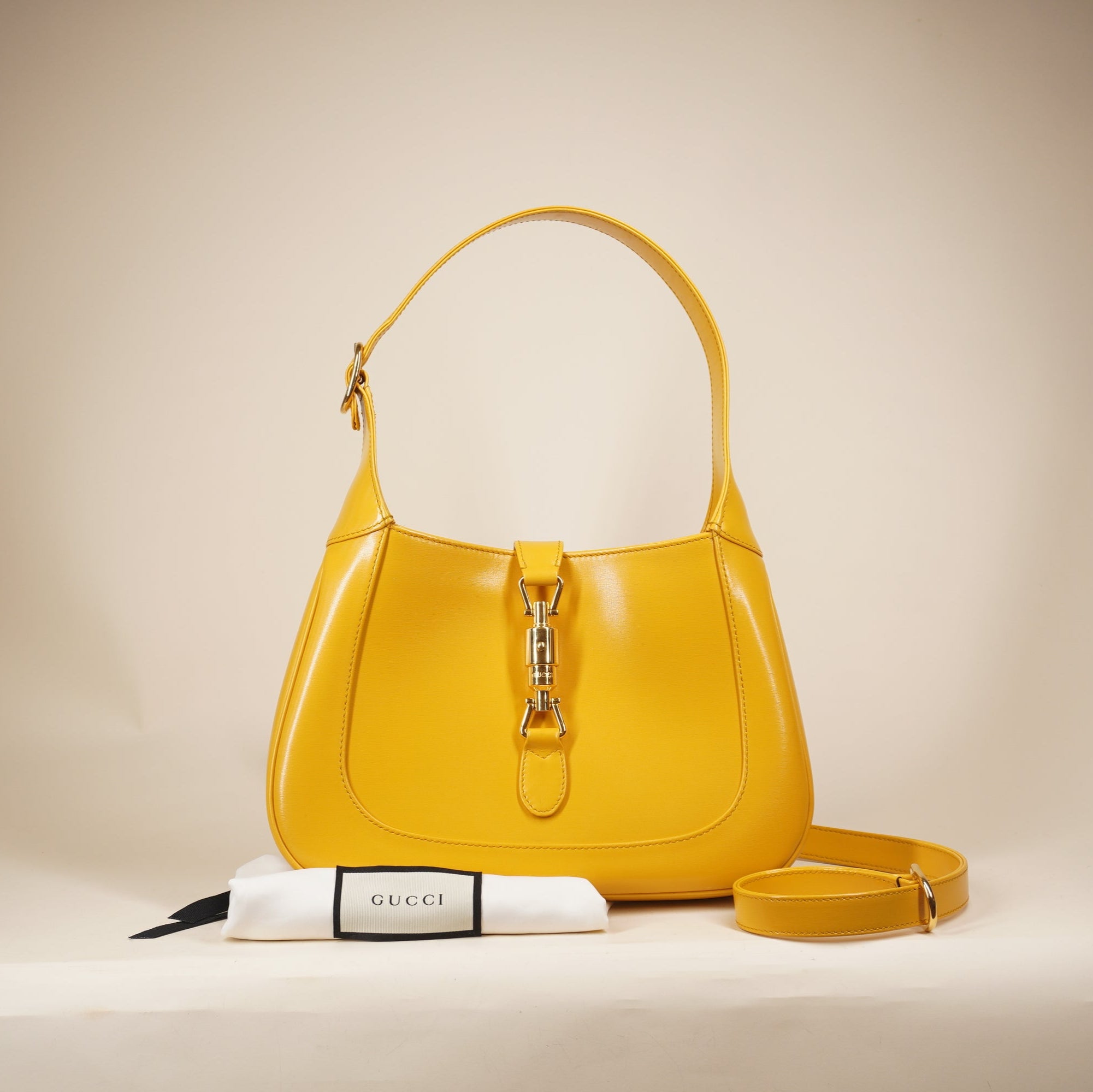 PRE-OWNED GG Yellow Boarded Dyana Lux Calfskin Mini Jackie 1961 Hobo