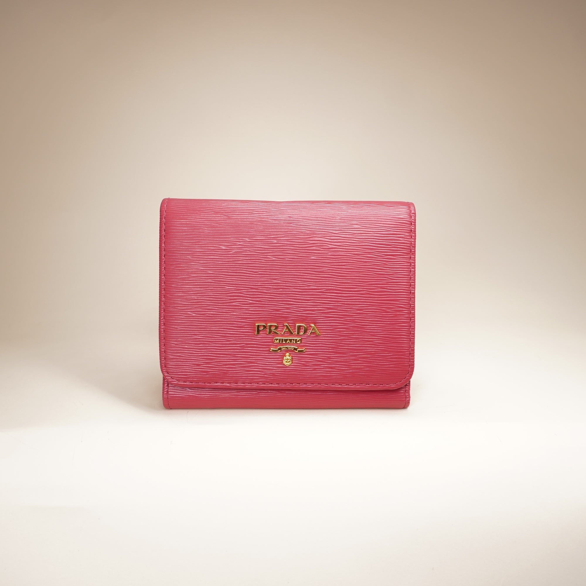 PRE-OWNED Saffiano Leather Short Wallet Pink