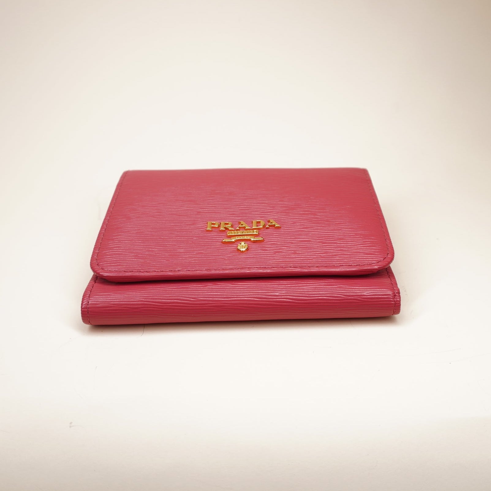 PRE-OWNED Saffiano Leather Short Wallet Pink