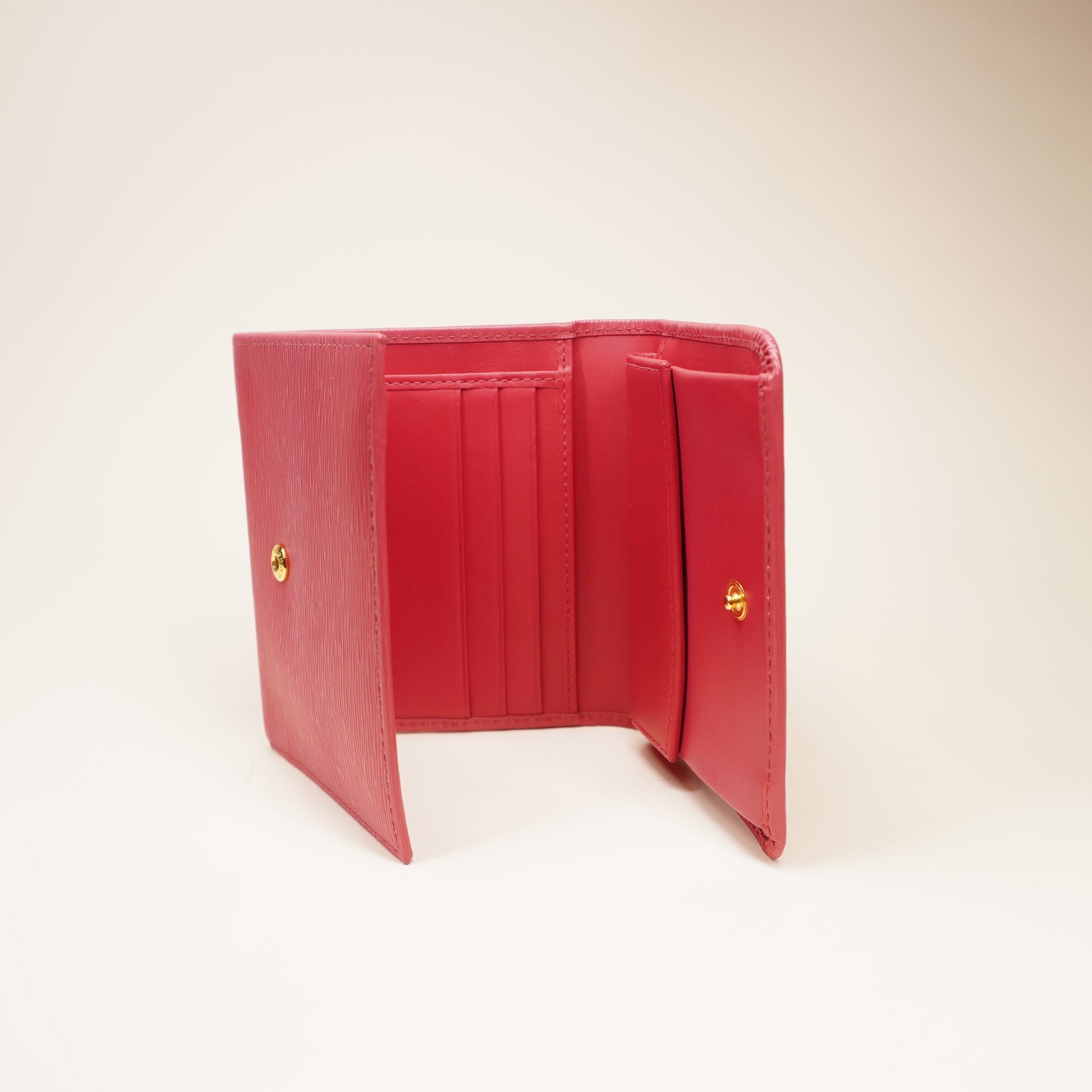 PRE-OWNED Saffiano Leather Short Wallet Pink