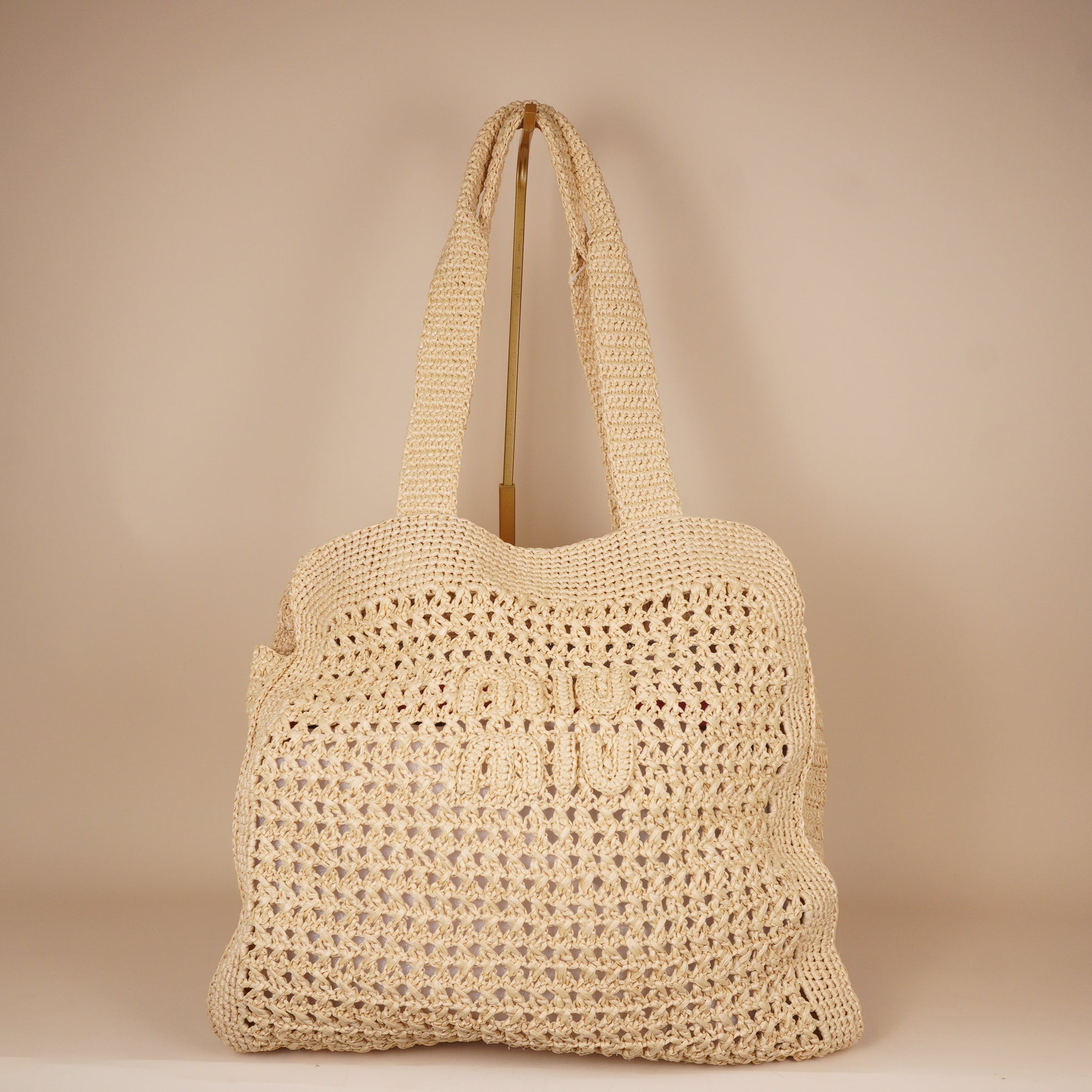 PRE-OWNED Naturale Raffia Crochet Woven Tote Shoulder Bag
