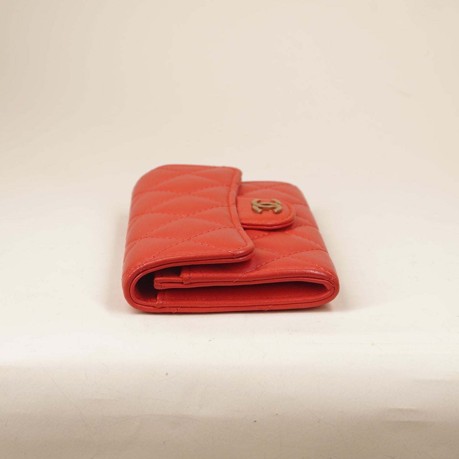 PRE-OWNED Caviar Quilted Flap Card Holder Wallet Red