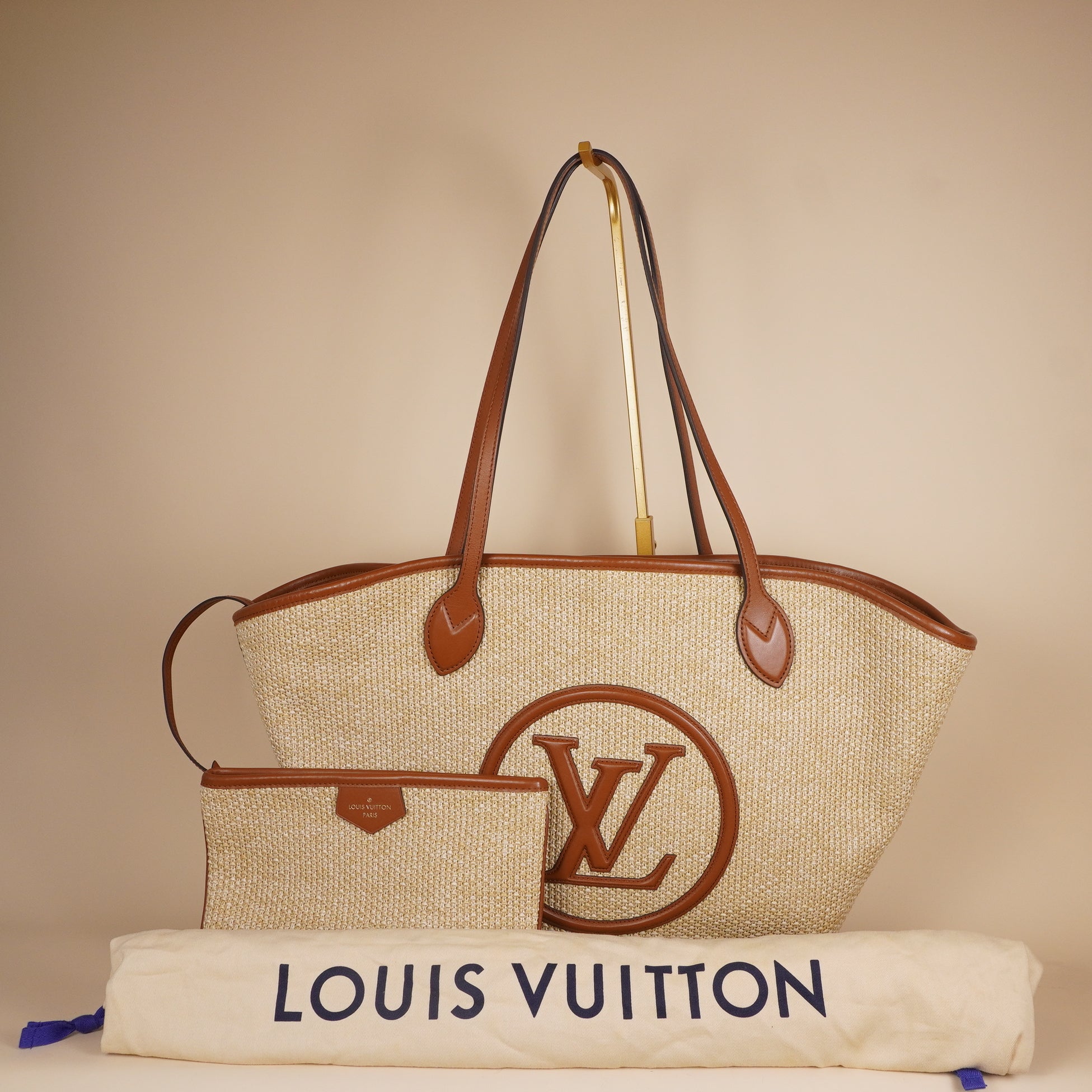 PRE-OWNED LV Raffia Saint Jacques Tote Caramel