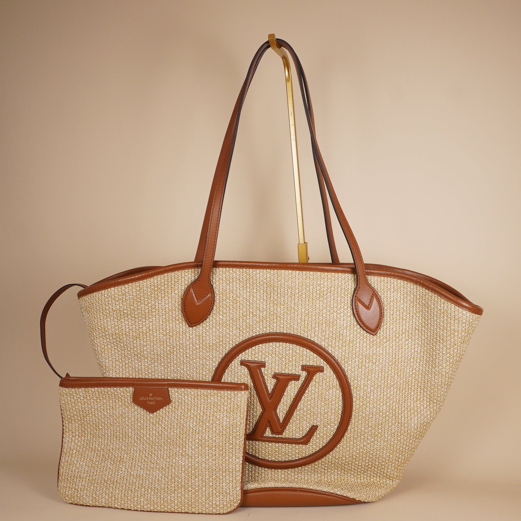 PRE-OWNED LV Raffia Saint Jacques Tote Caramel