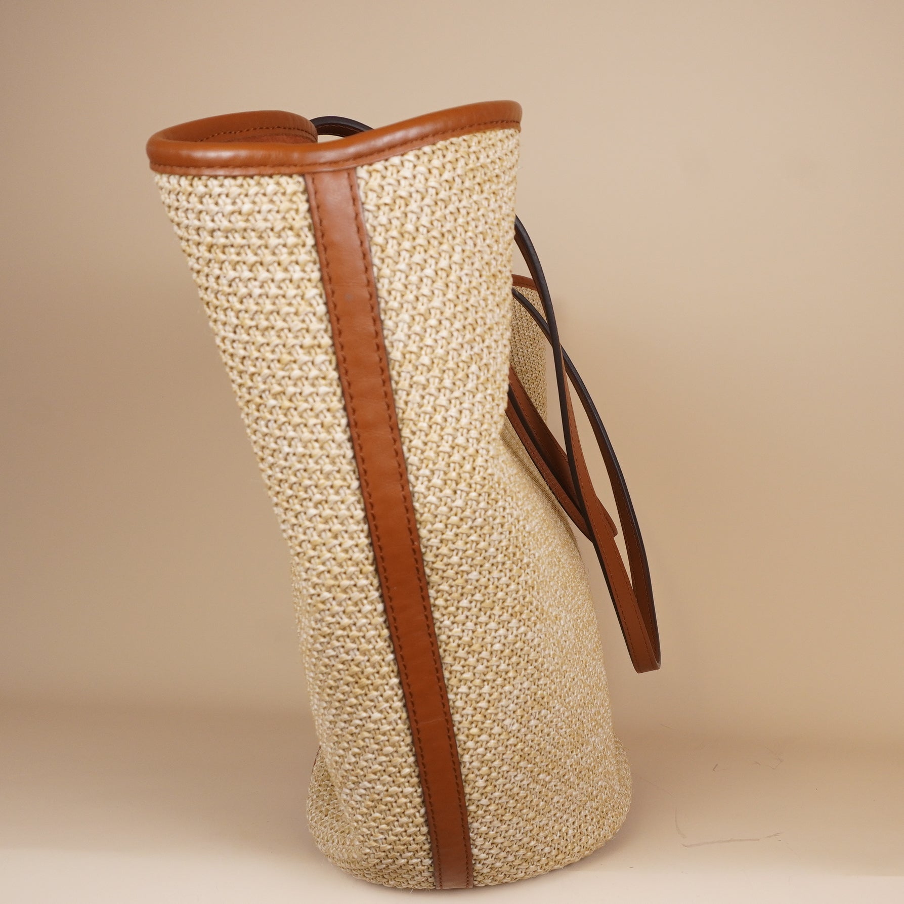 PRE-OWNED LV Raffia Saint Jacques Tote Caramel