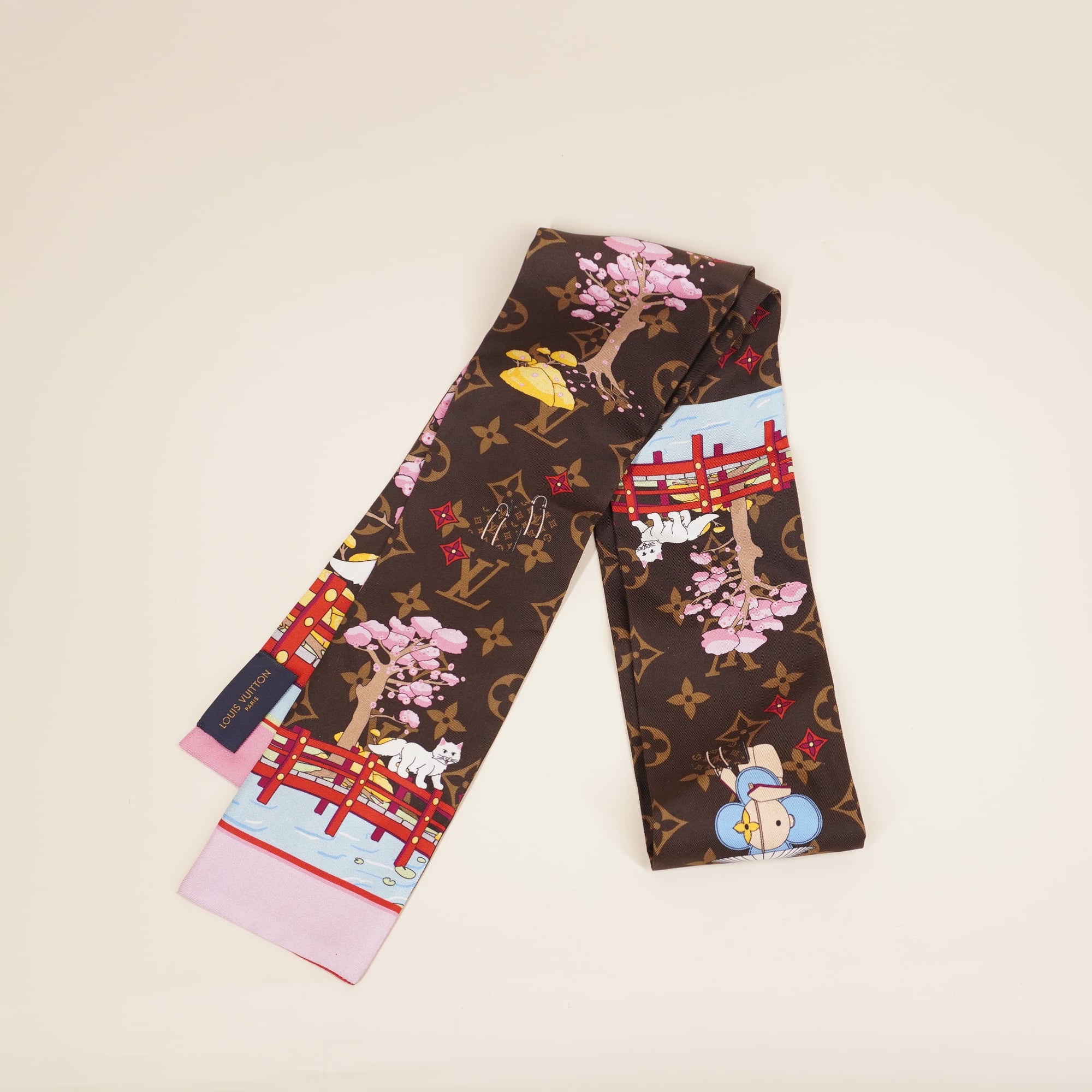 PRE-OWNED LV Silk Monogram 2021 Christmas Japanese Bandeau Scarf