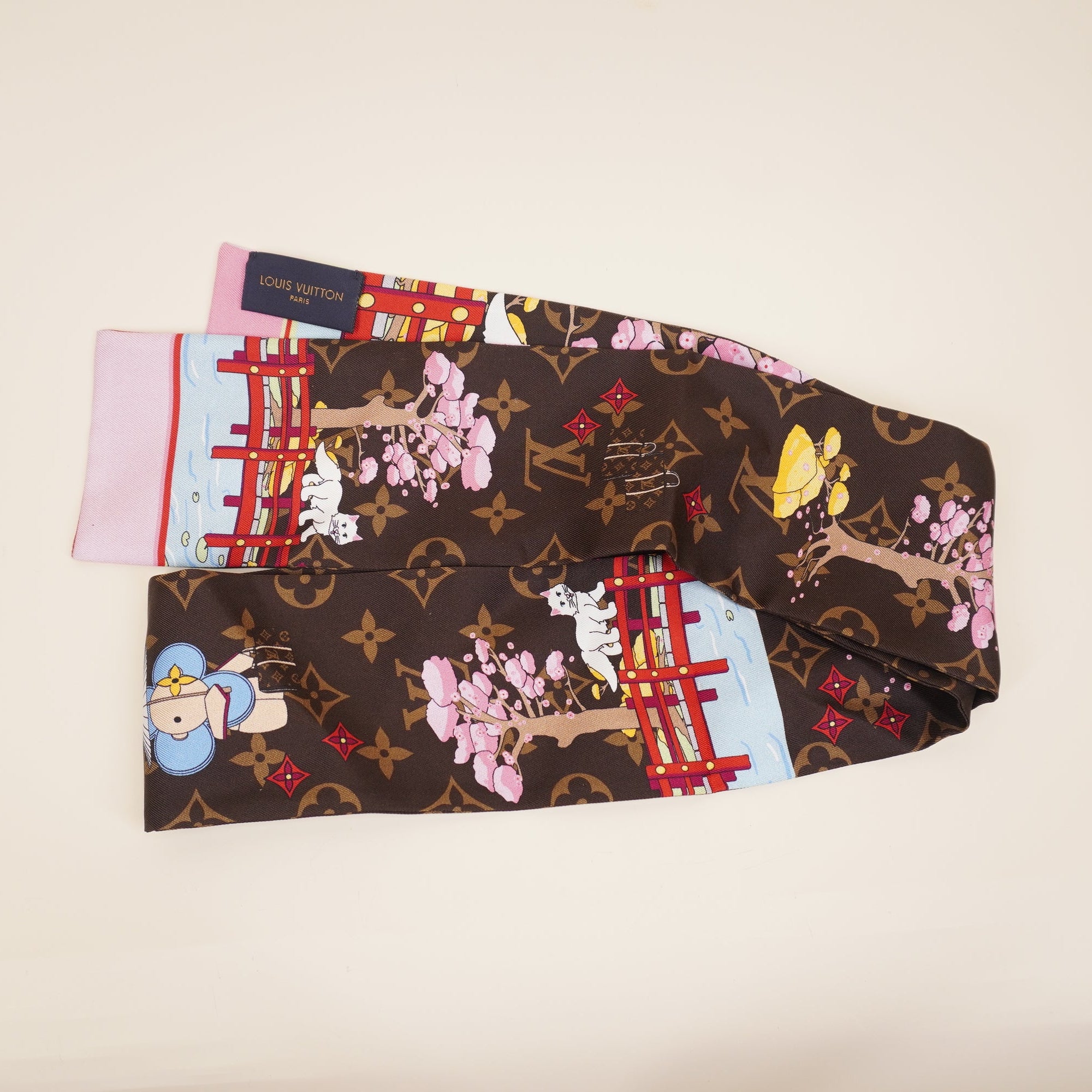 PRE-OWNED LV Silk Monogram 2021 Christmas Japanese Bandeau Scarf