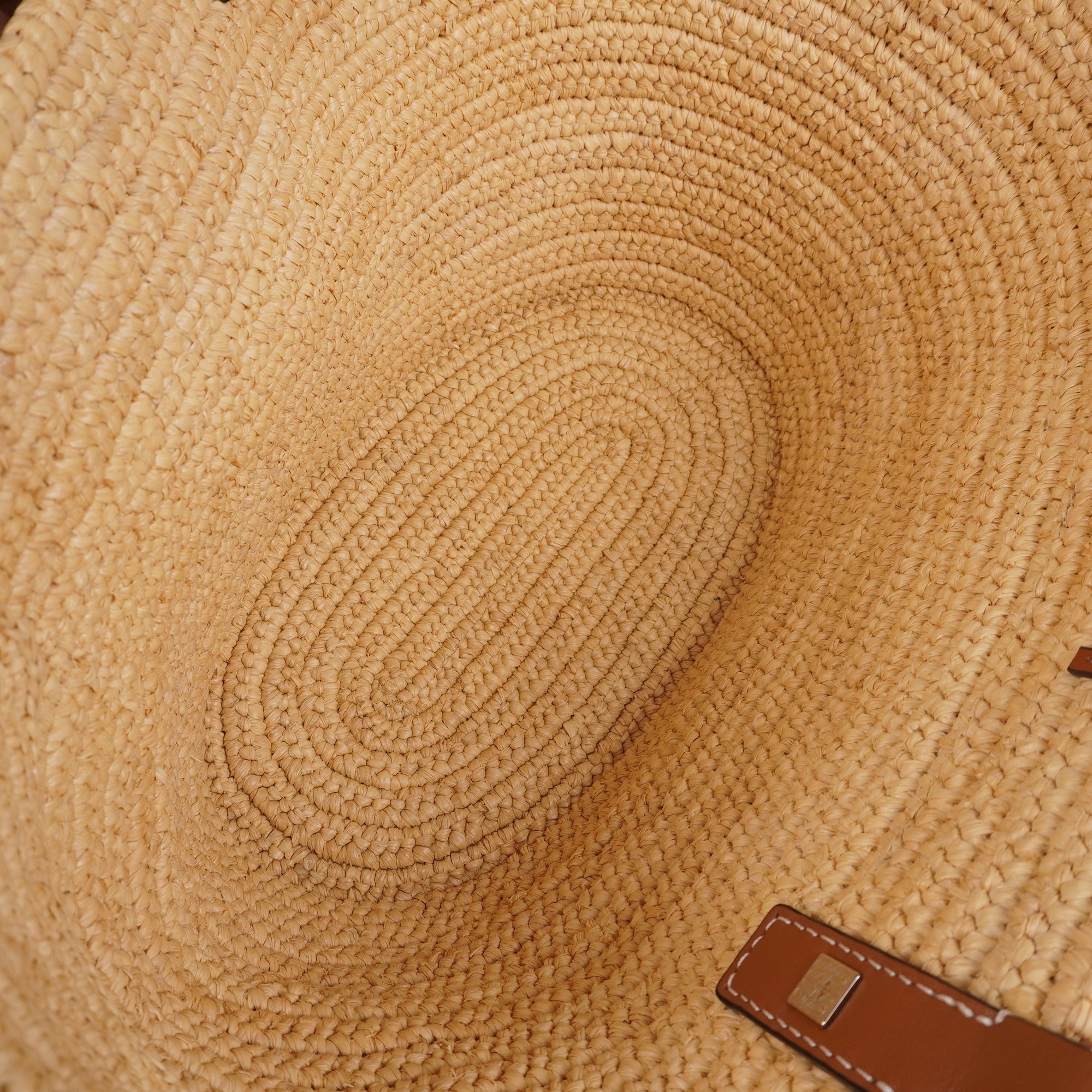 PRE-OWNED Tan Raffia Medium Elephant Basket Tote