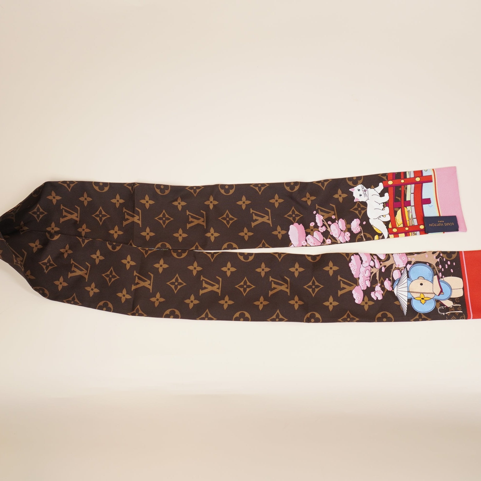 PRE-OWNED LV Silk Monogram 2021 Christmas Japanese Bandeau Scarf